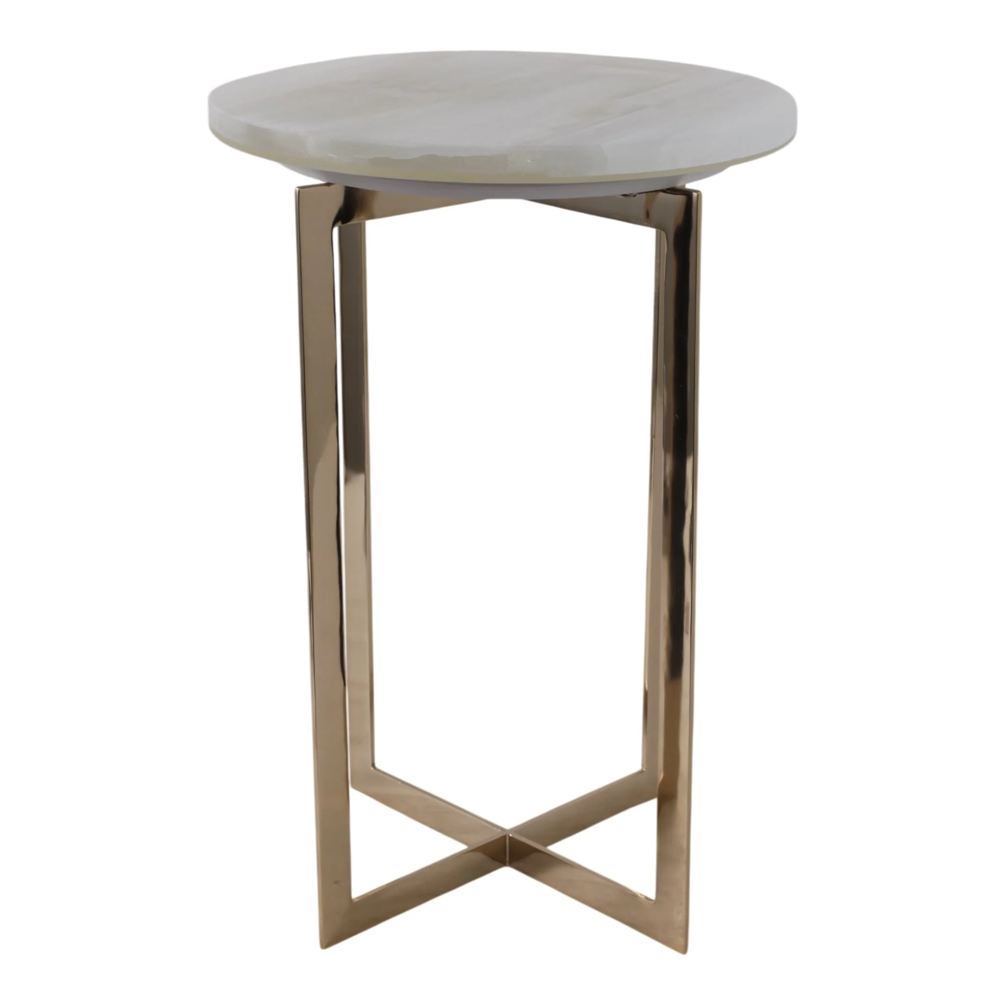 Metal, 20" Selenite Top Accent Table, Ivory/gold - Image 3