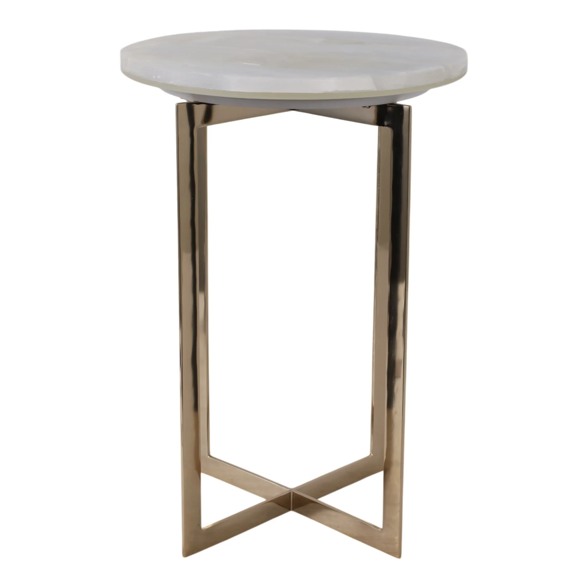 Metal, 20" Selenite Top Accent Table, Ivory/gold - Image 4
