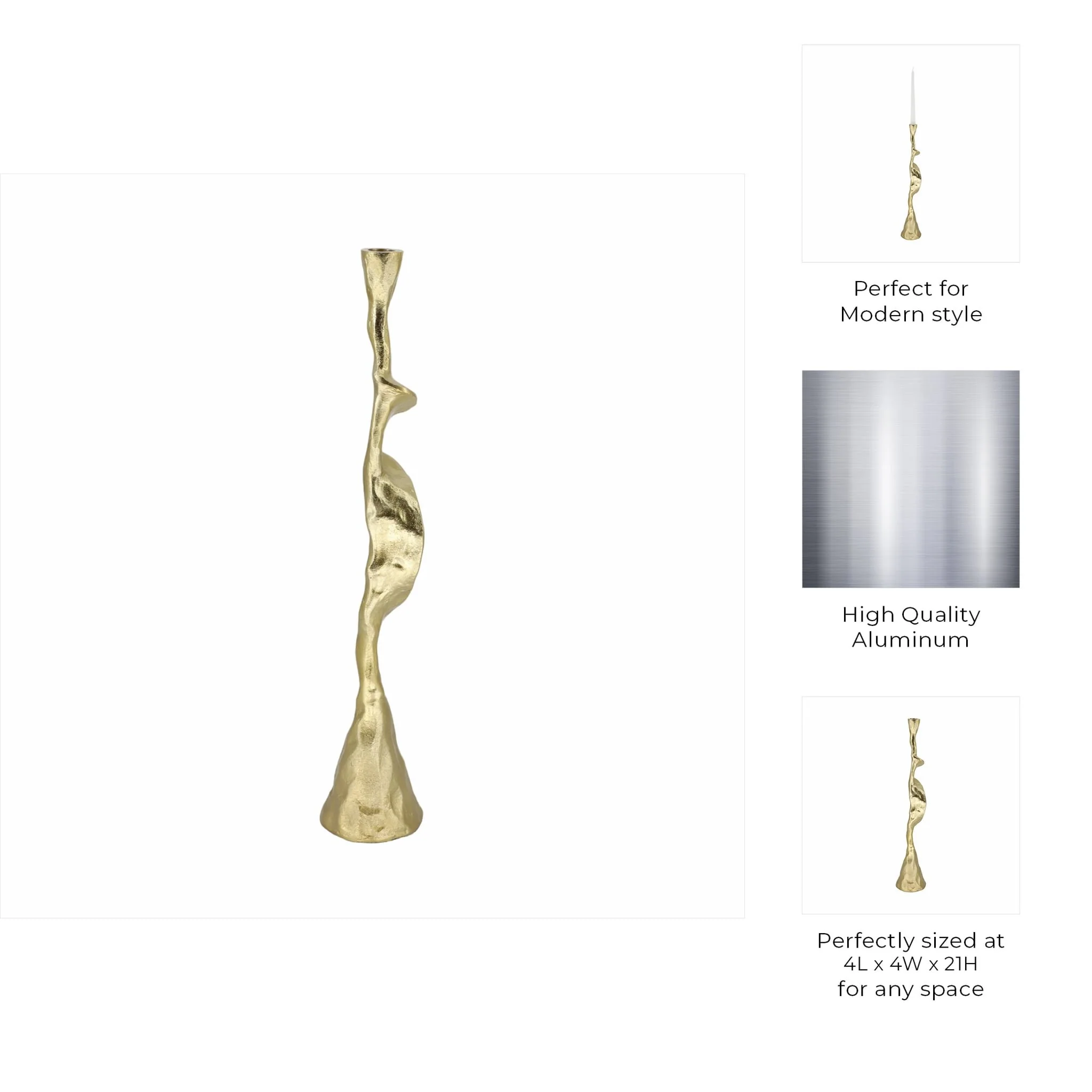 Metal, 21" Forged Taper Candleholder, Gold - Image 9