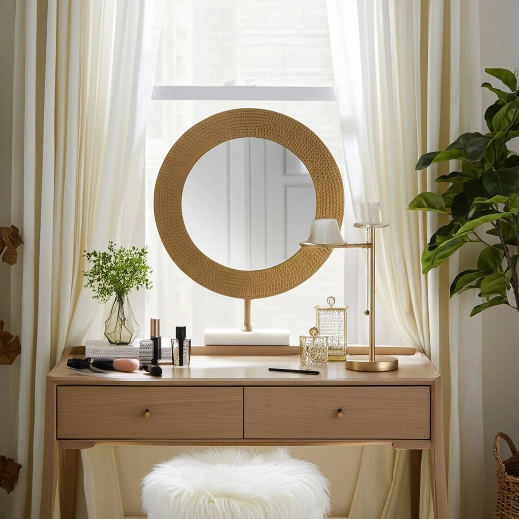 Metal 21" Hammered Mirror On Stand, Gold - Image 14