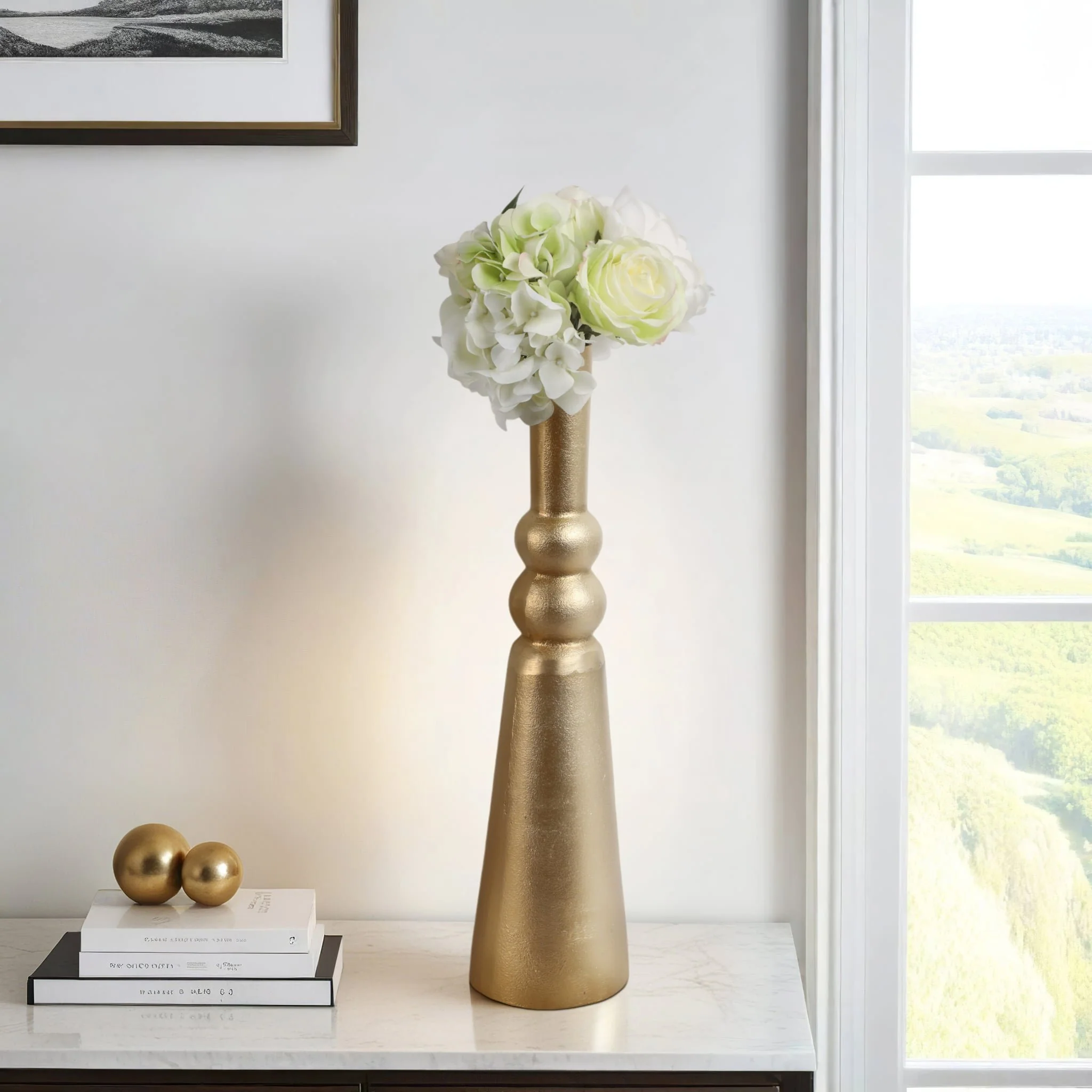 Metal,21"h,abstract Pillar Vase,gold - Image 10