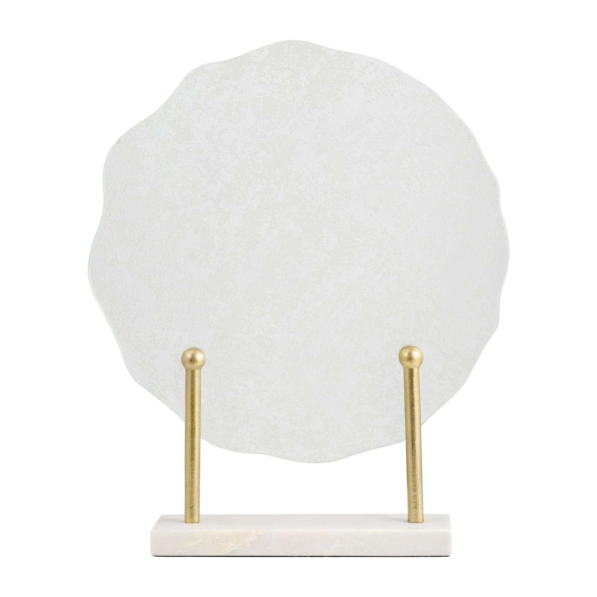 Metal,21"h,speckled Glass Disc On Marble Stand,whi