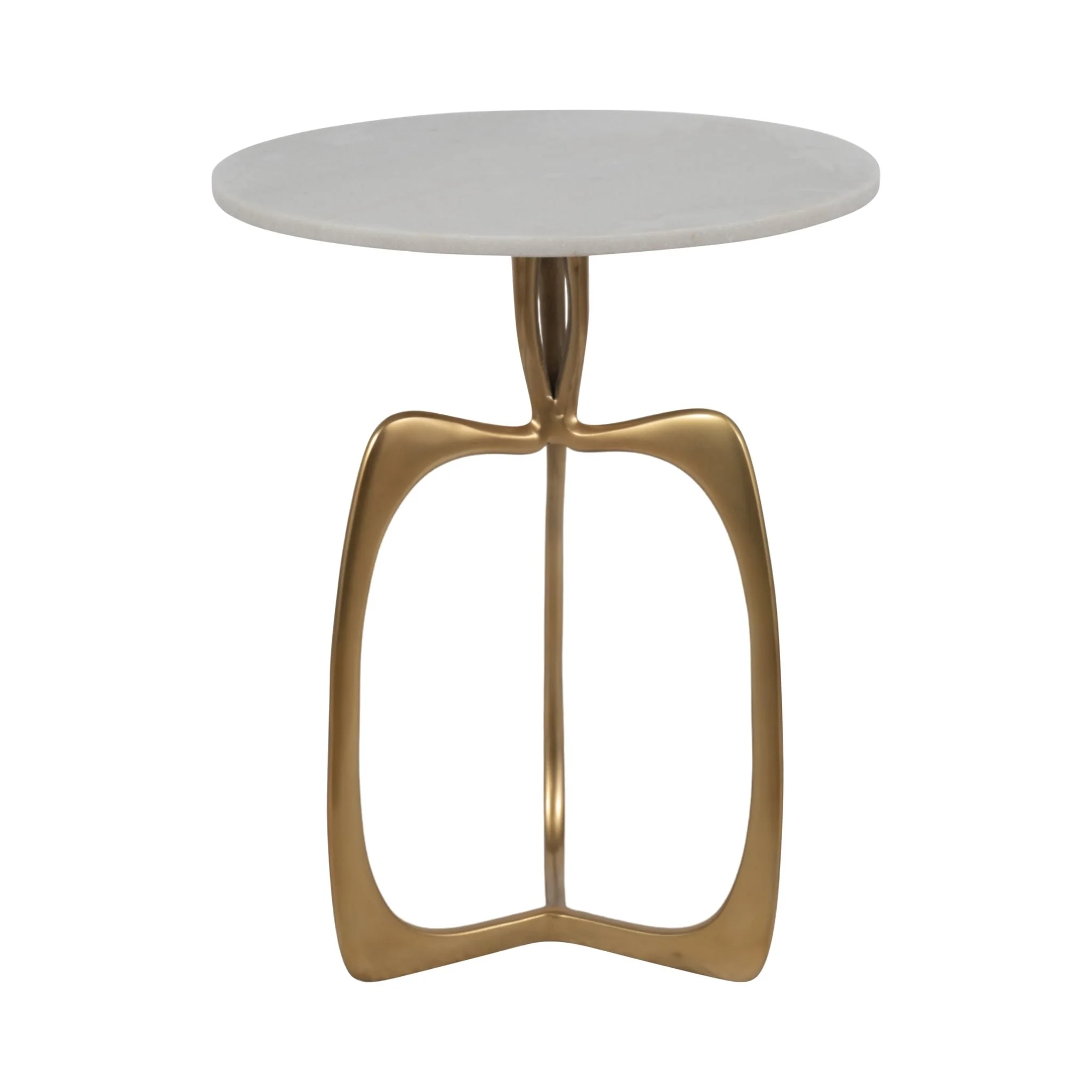Metal 22" Accent Table W/ White Marble, Gold  Kd