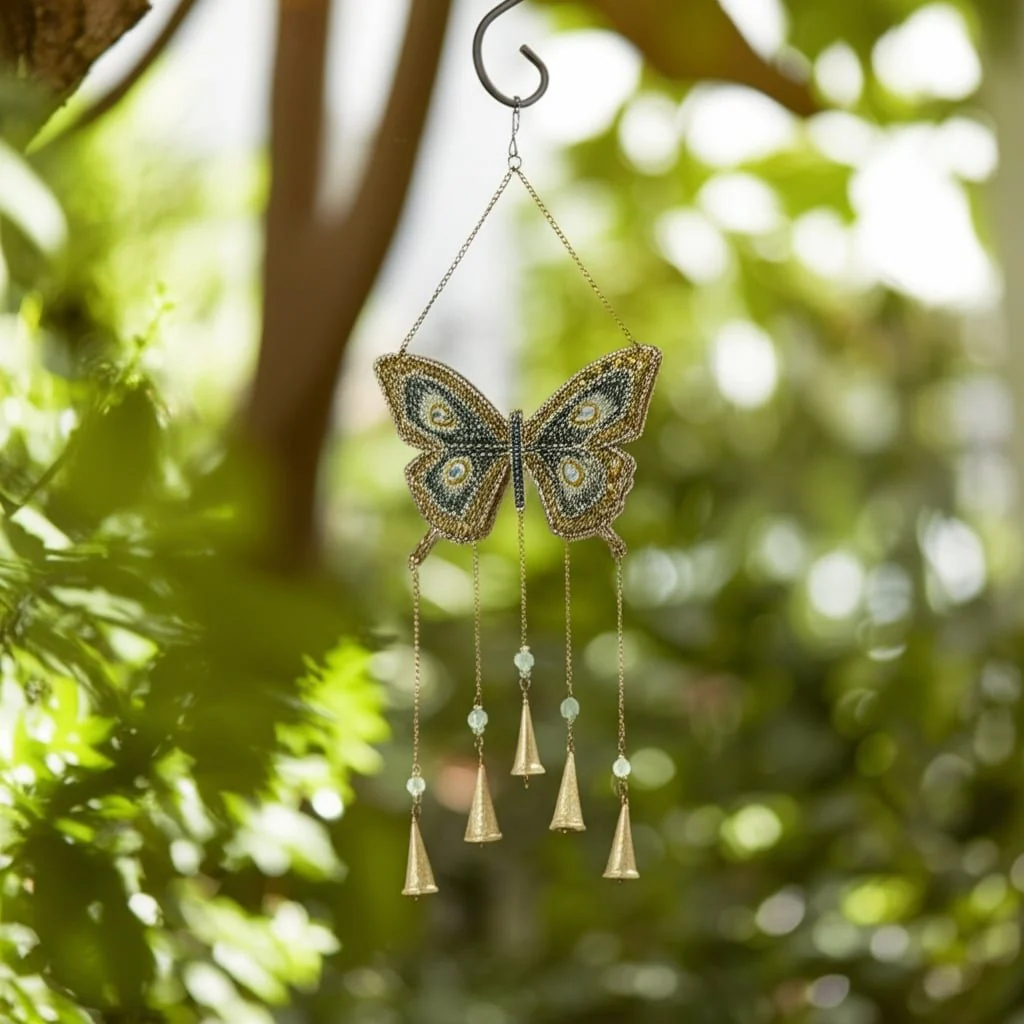 Metal, 24" Mosaic Butterfly Chime, Gold - Image 14
