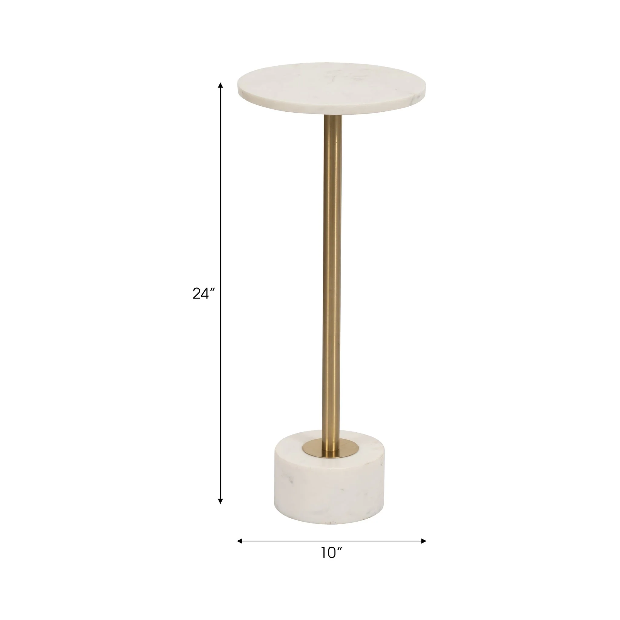 Metal, 24" Side Table Marble Top, White/gold Kd