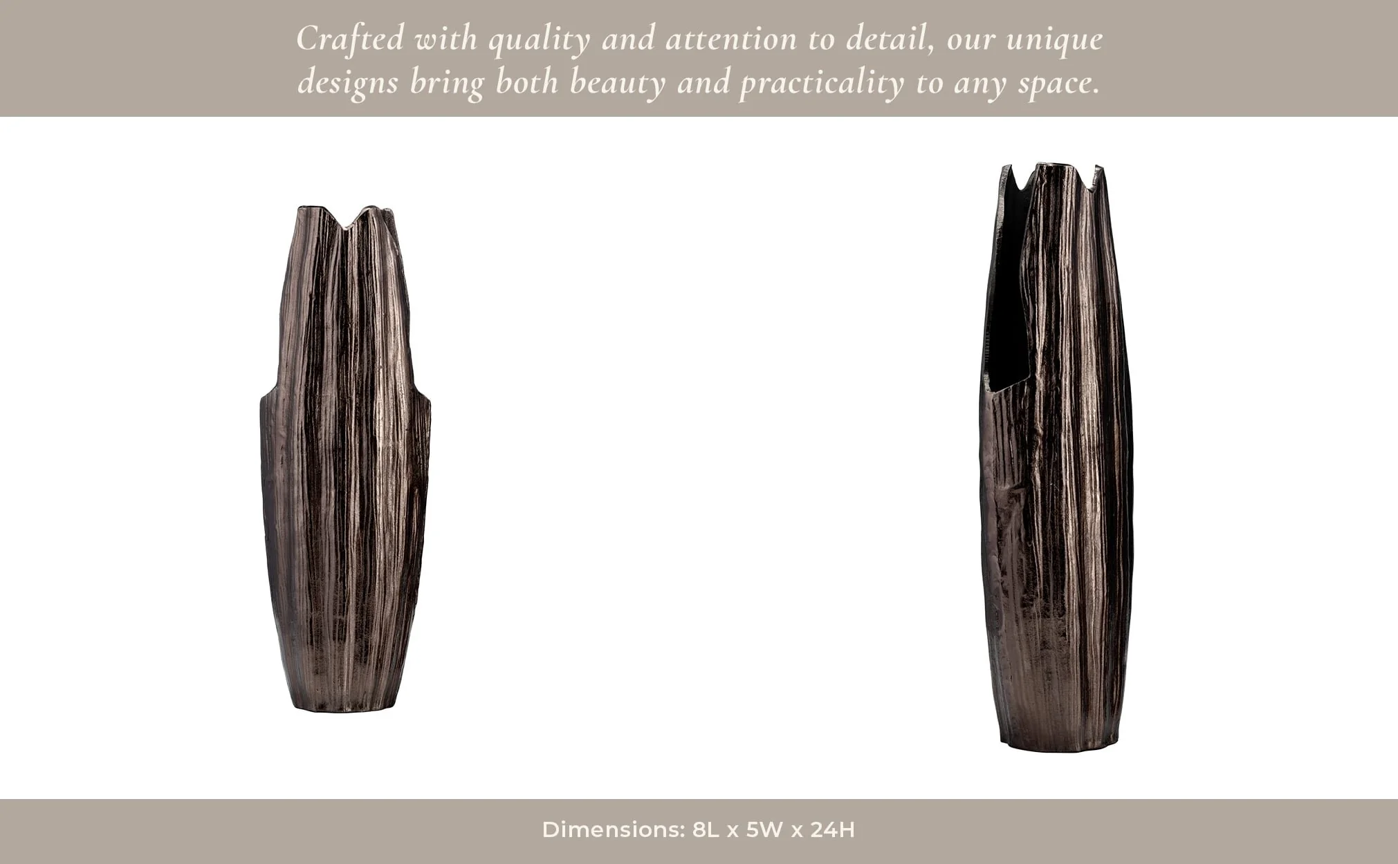 Metal, 24"h, Abstract Ridged Vase,blk Nickel - Image 15