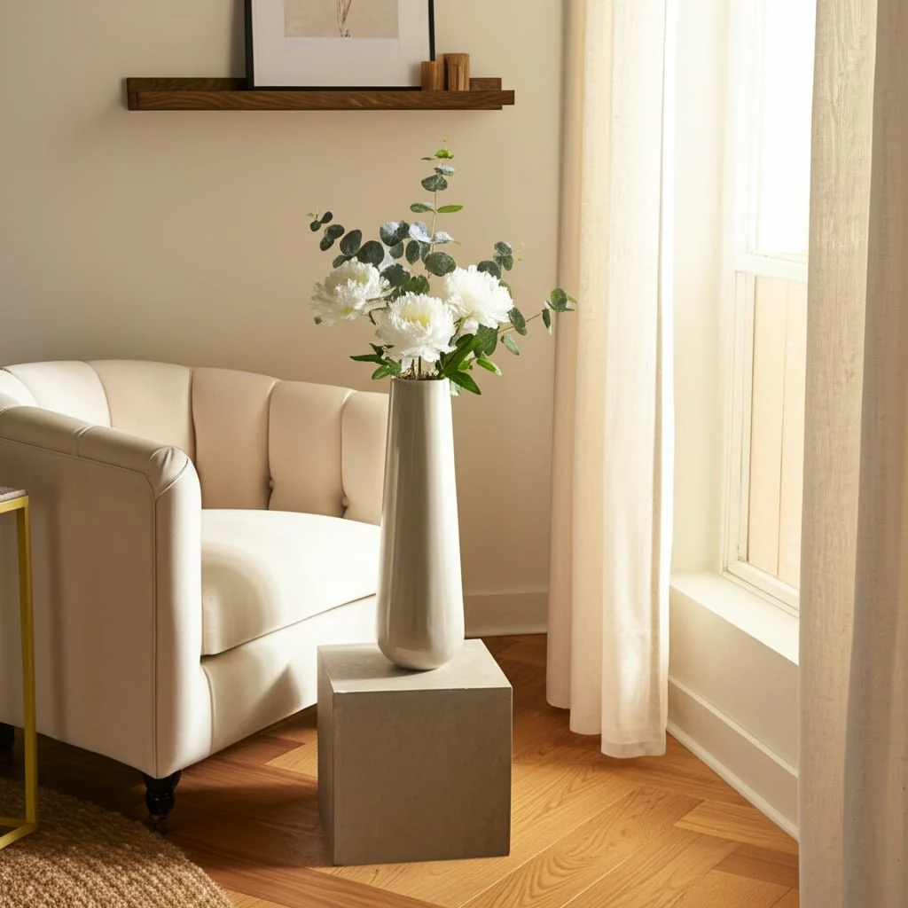 Metal 24"h Alabastron Vase, Pearl White - Image 11