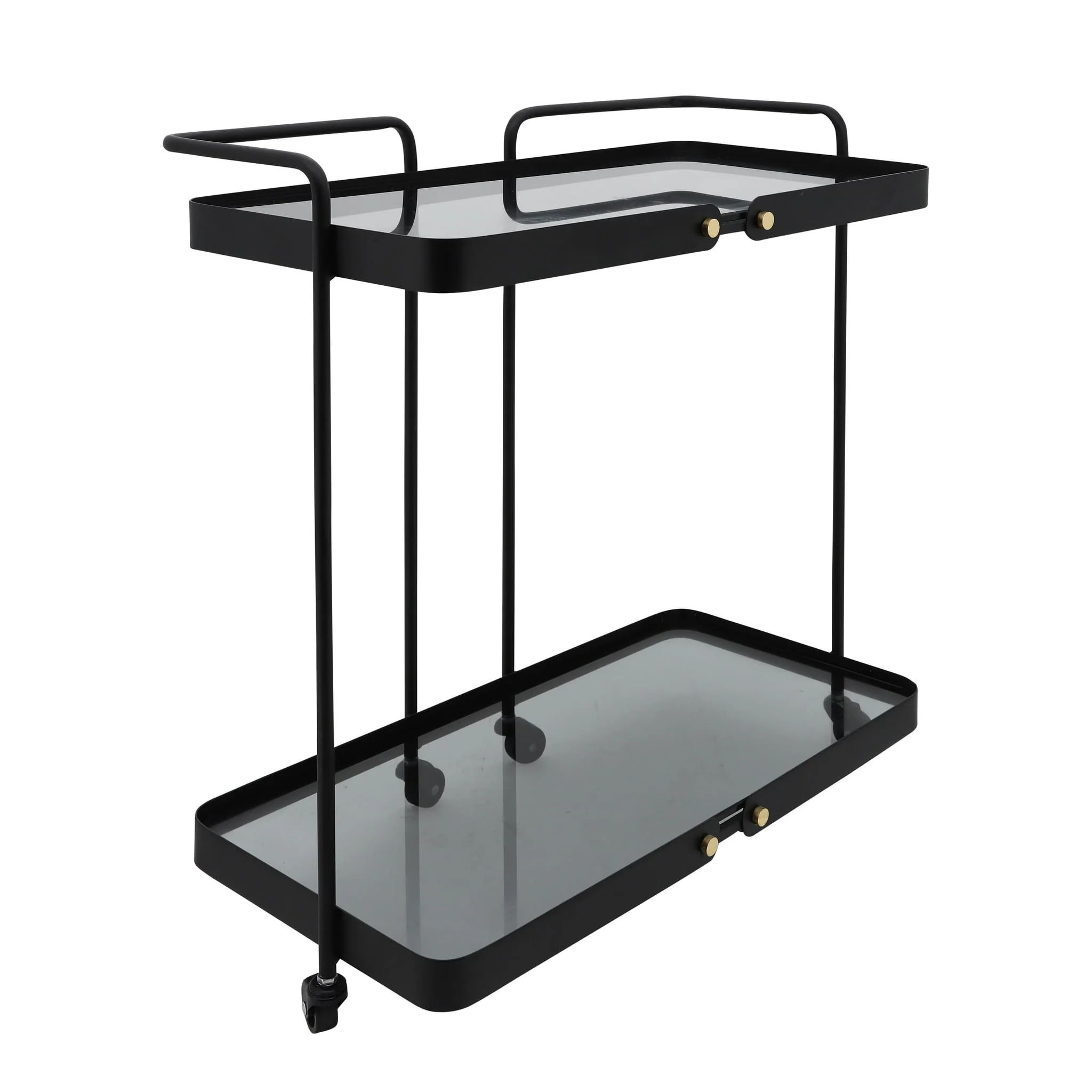 Metal, 27"h 2-layered Bar Cart W/ Smokey Glass, Bl - Image 2