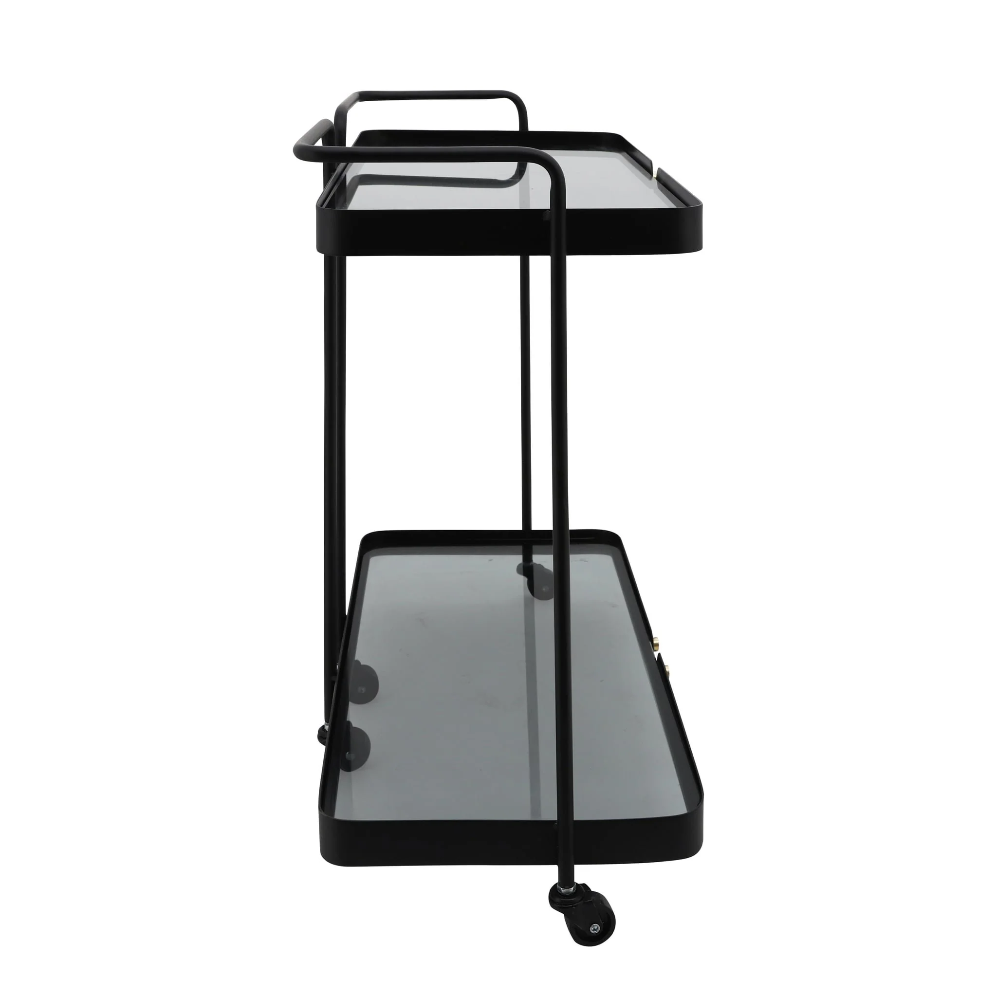 Metal, 27"h 2-layered Bar Cart W/ Smokey Glass, Bl - Image 3