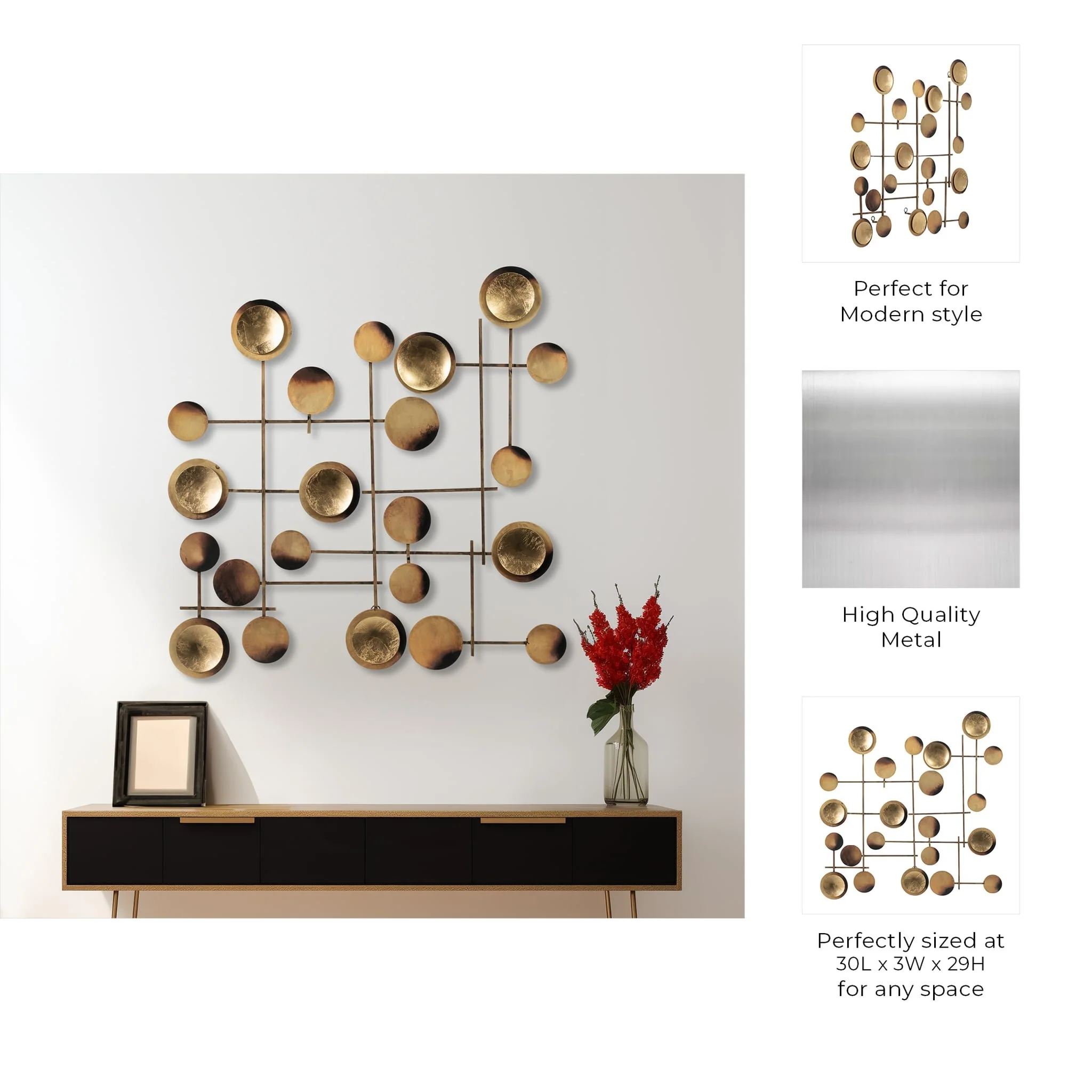 Metal, 29" Circles Metal Wall Deco, Gold - Image 7