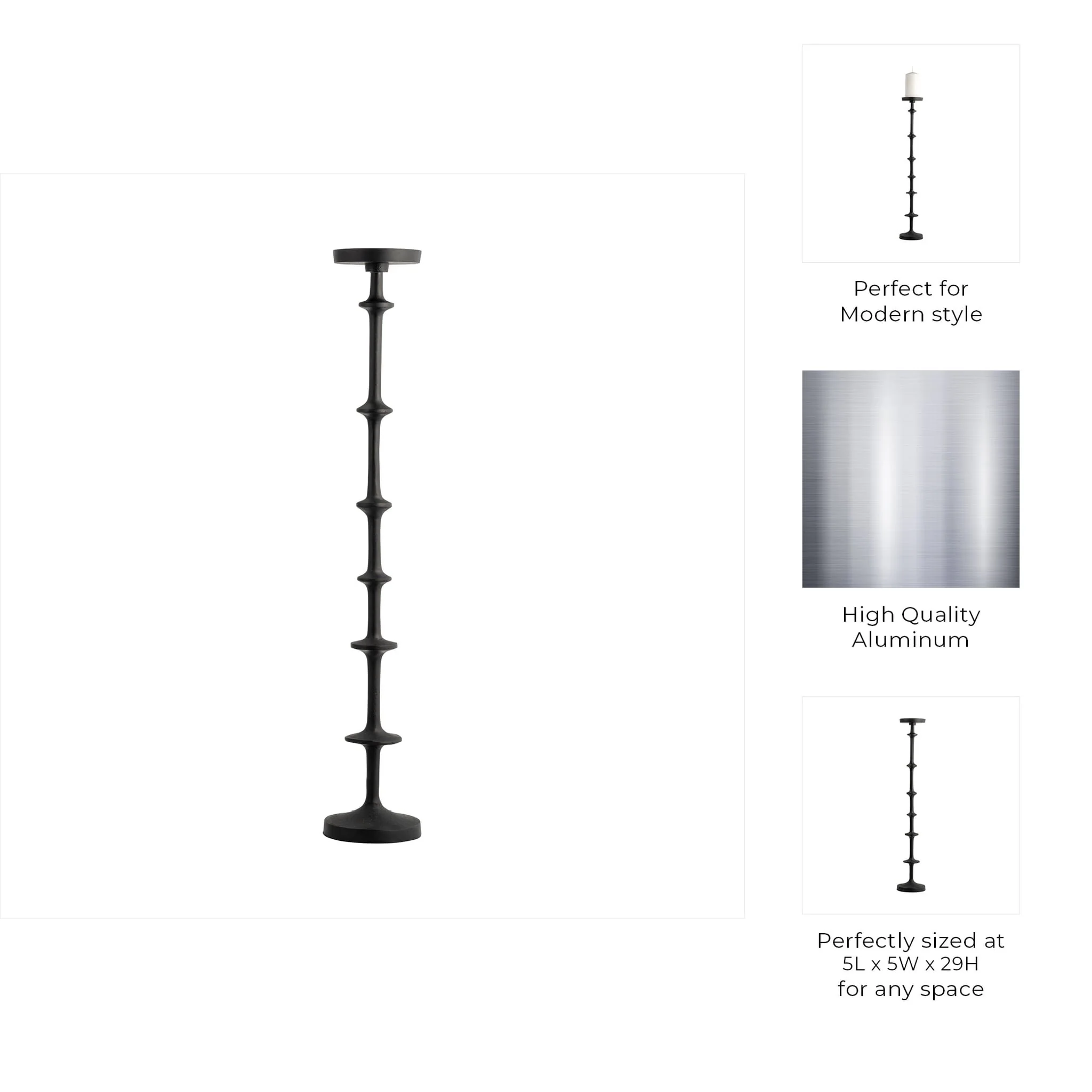 Metal, 30" Abacus Floor Pillar Candleholder, Black - Image 9
