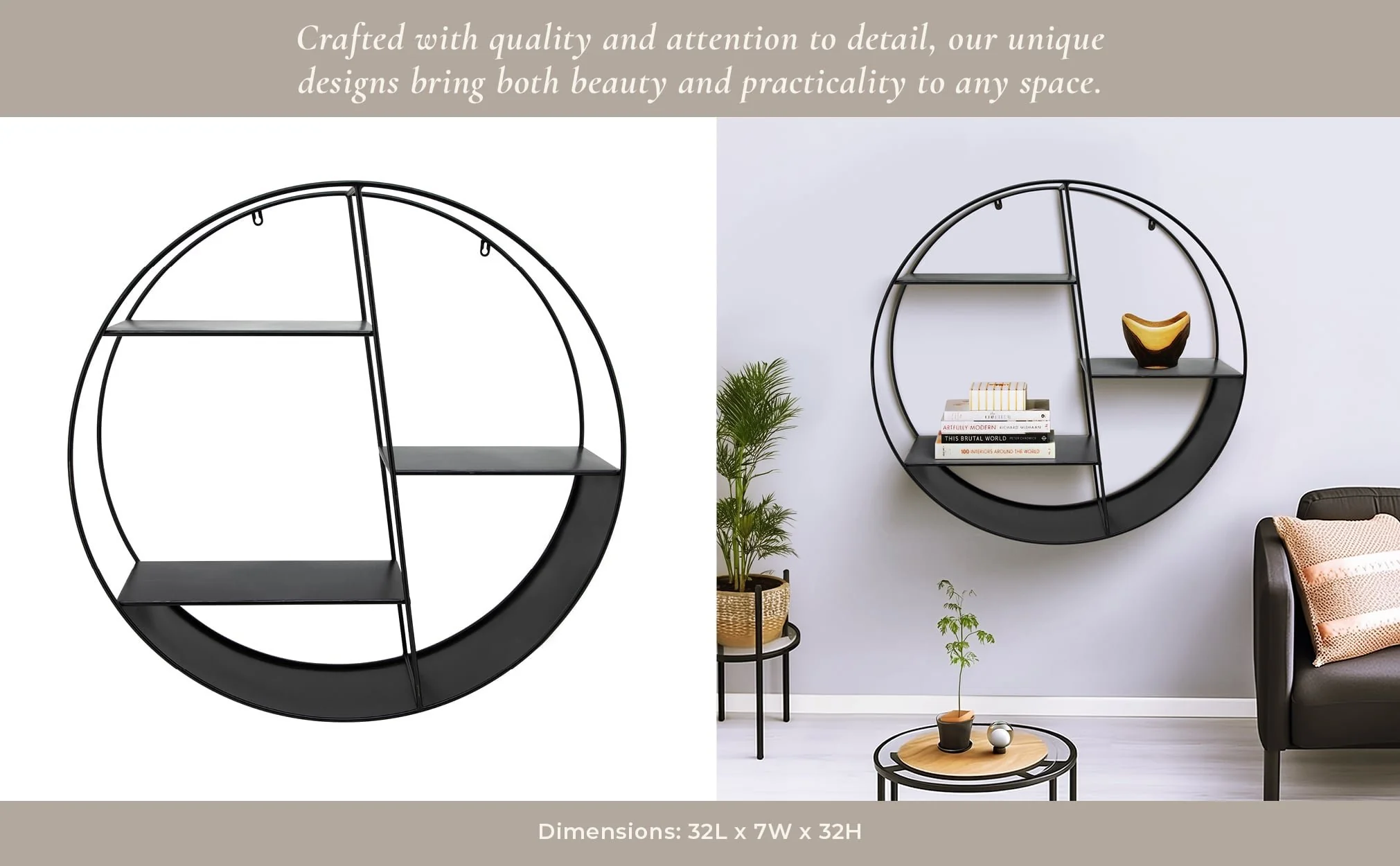 Metal, 32" 4-layered Round Shelf, Black - Image 7
