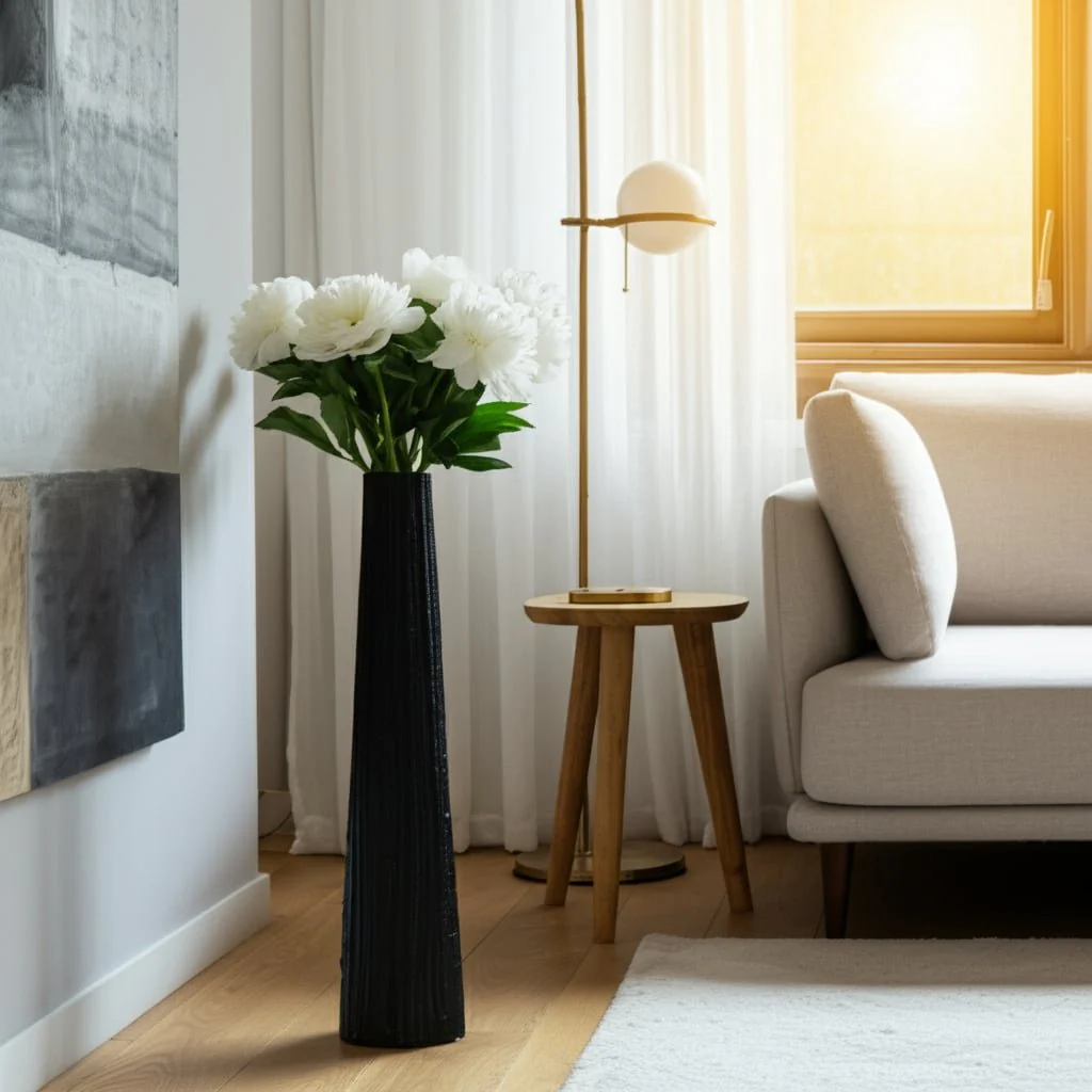 Metal, 35" Ribbed Floor Vase, Black - Image 12