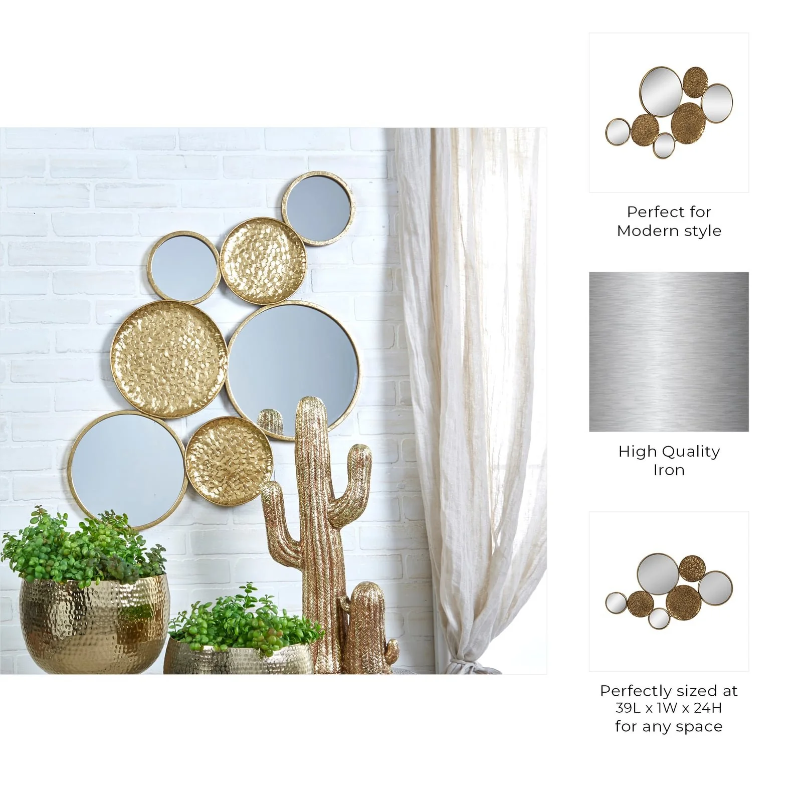 Metal 39" Mirrored Wall Decor,gold, Wb - Image 8