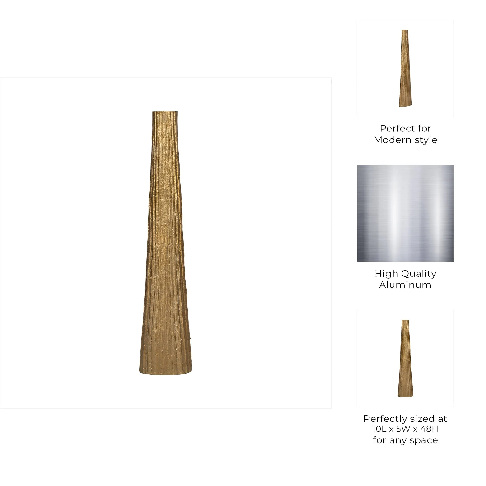 Metal, 48" Ribbed Floor Vase, Gold - Image 10