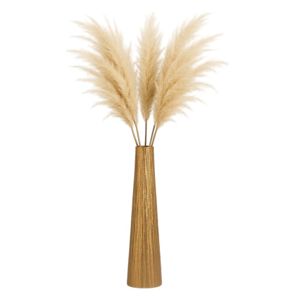 Metal, 48" Ribbed Floor Vase, Gold - Image 2