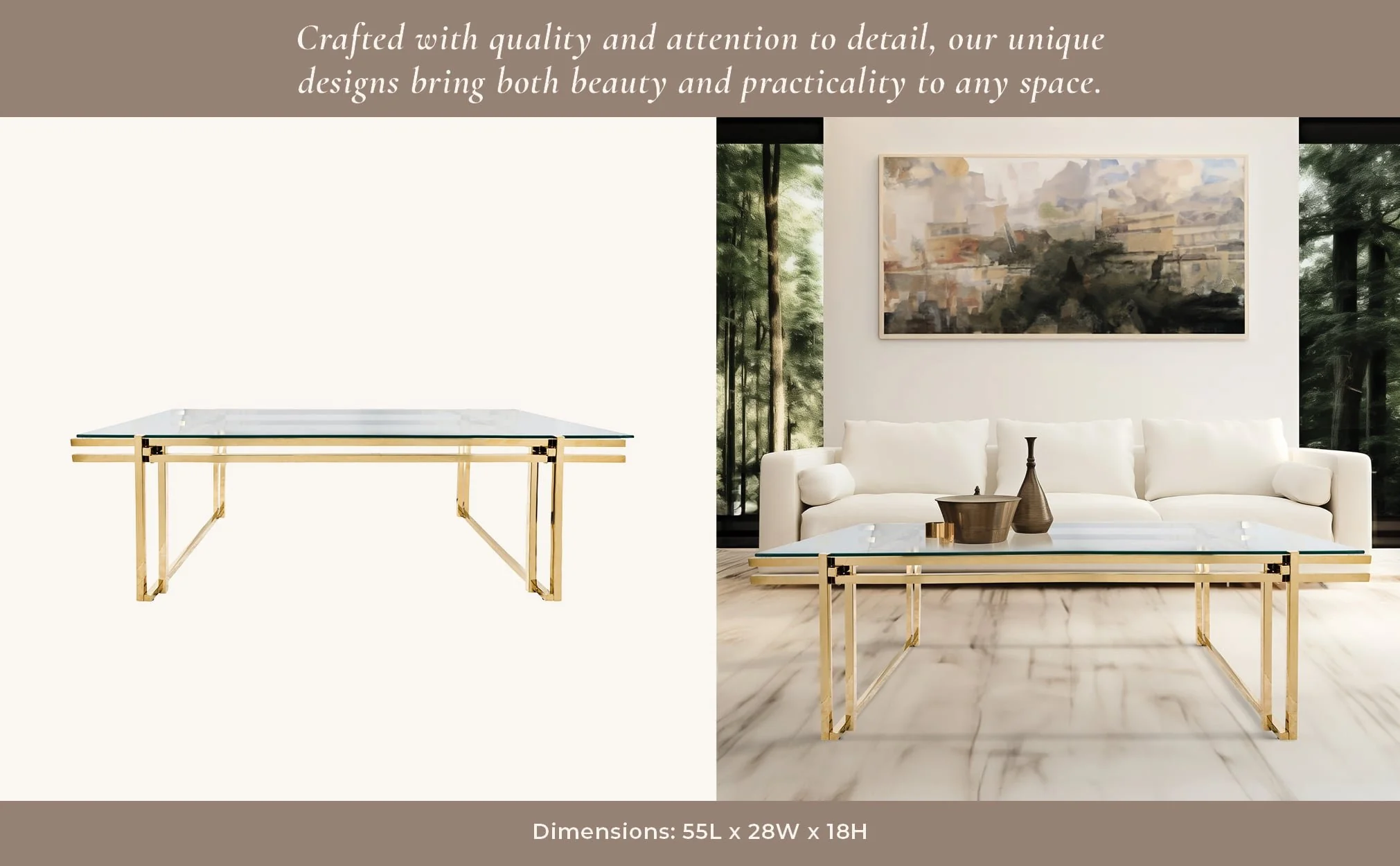 Metal 55" Coffee Table, Gold - Image 7