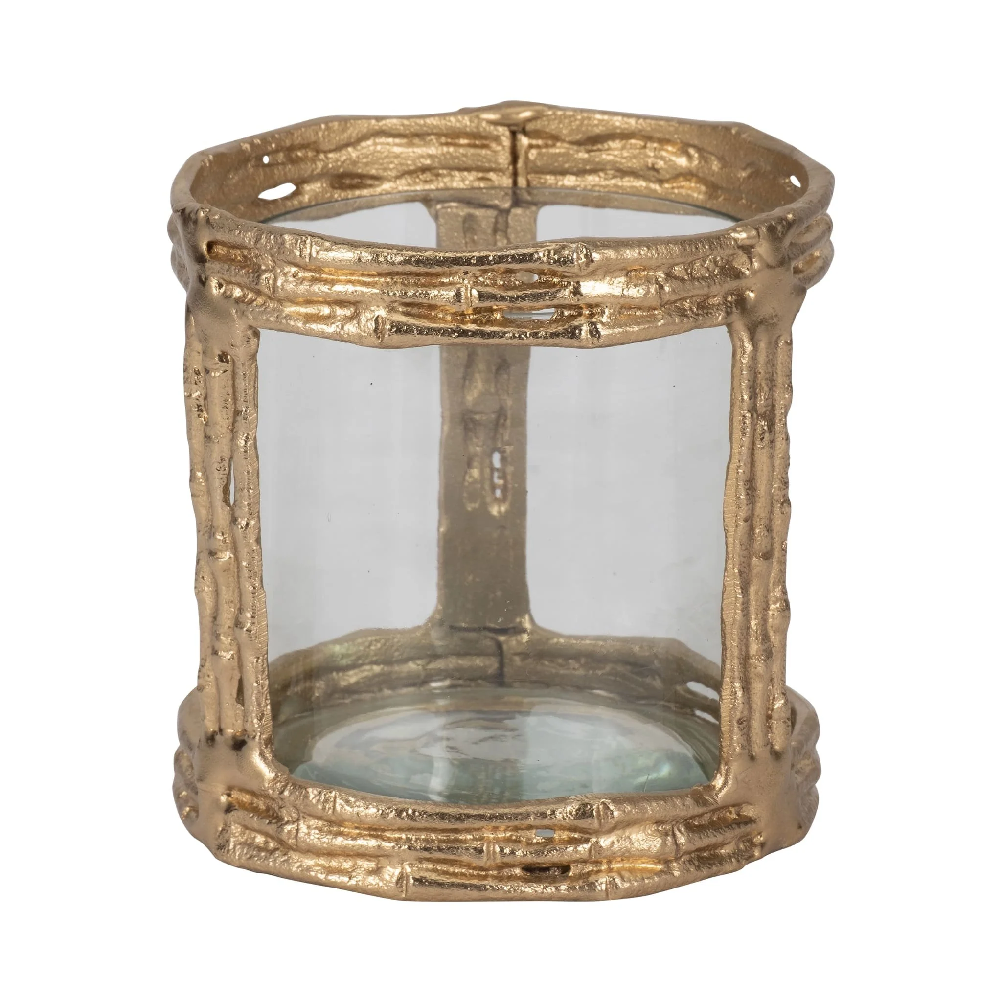 Metal, 6" Hurricane W Glass, Gold