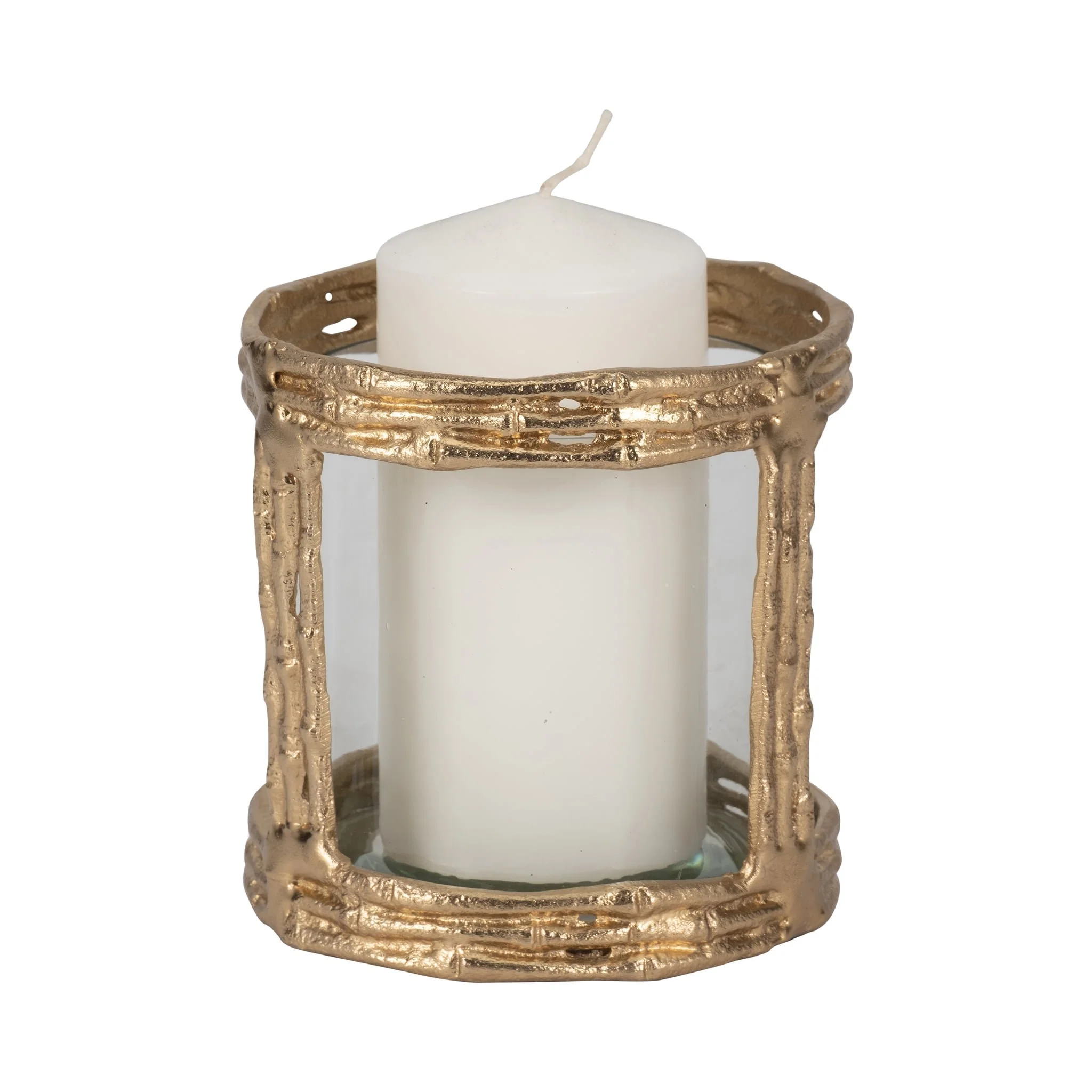 Metal, 6" Hurricane W Glass, Gold - Image 2