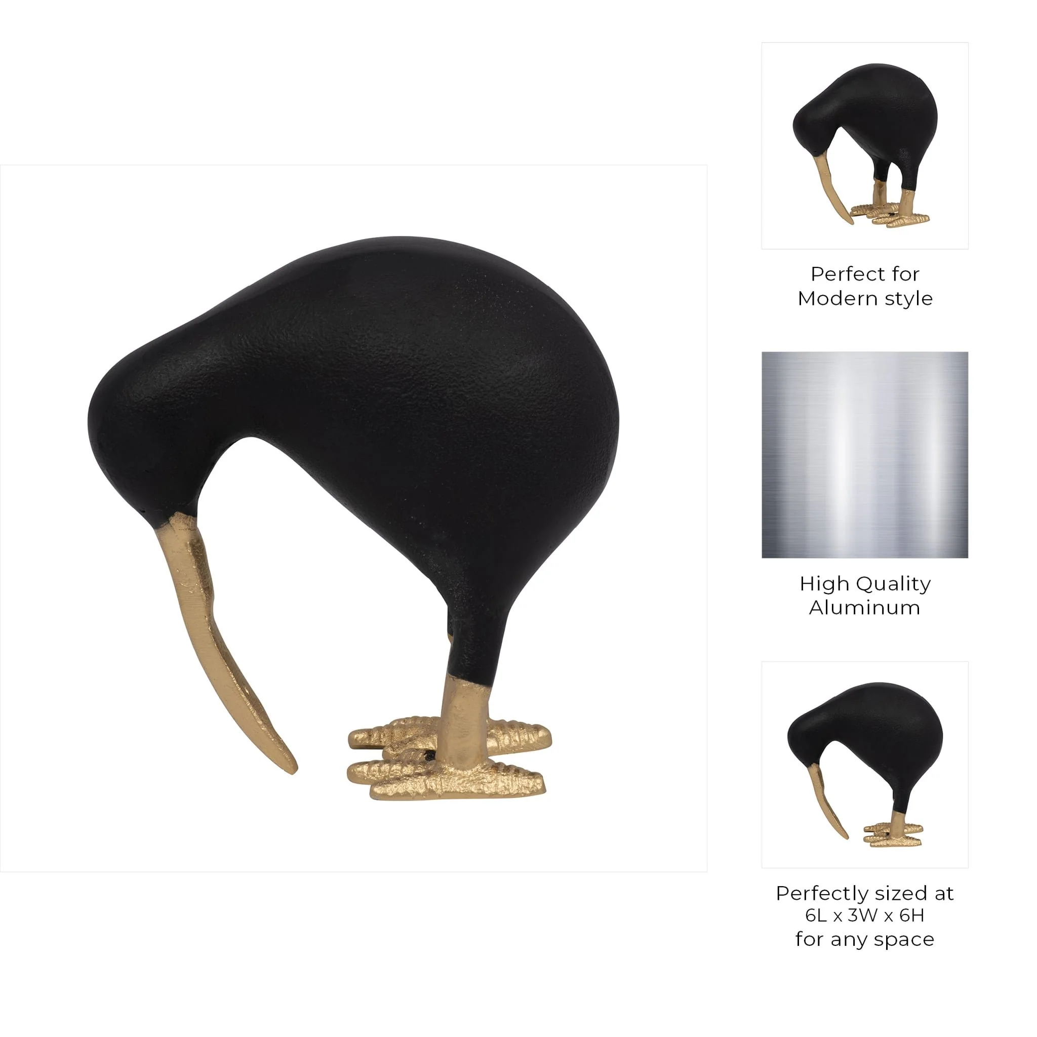 Metal, 6" Kiwi Child, Black/gold - Image 10