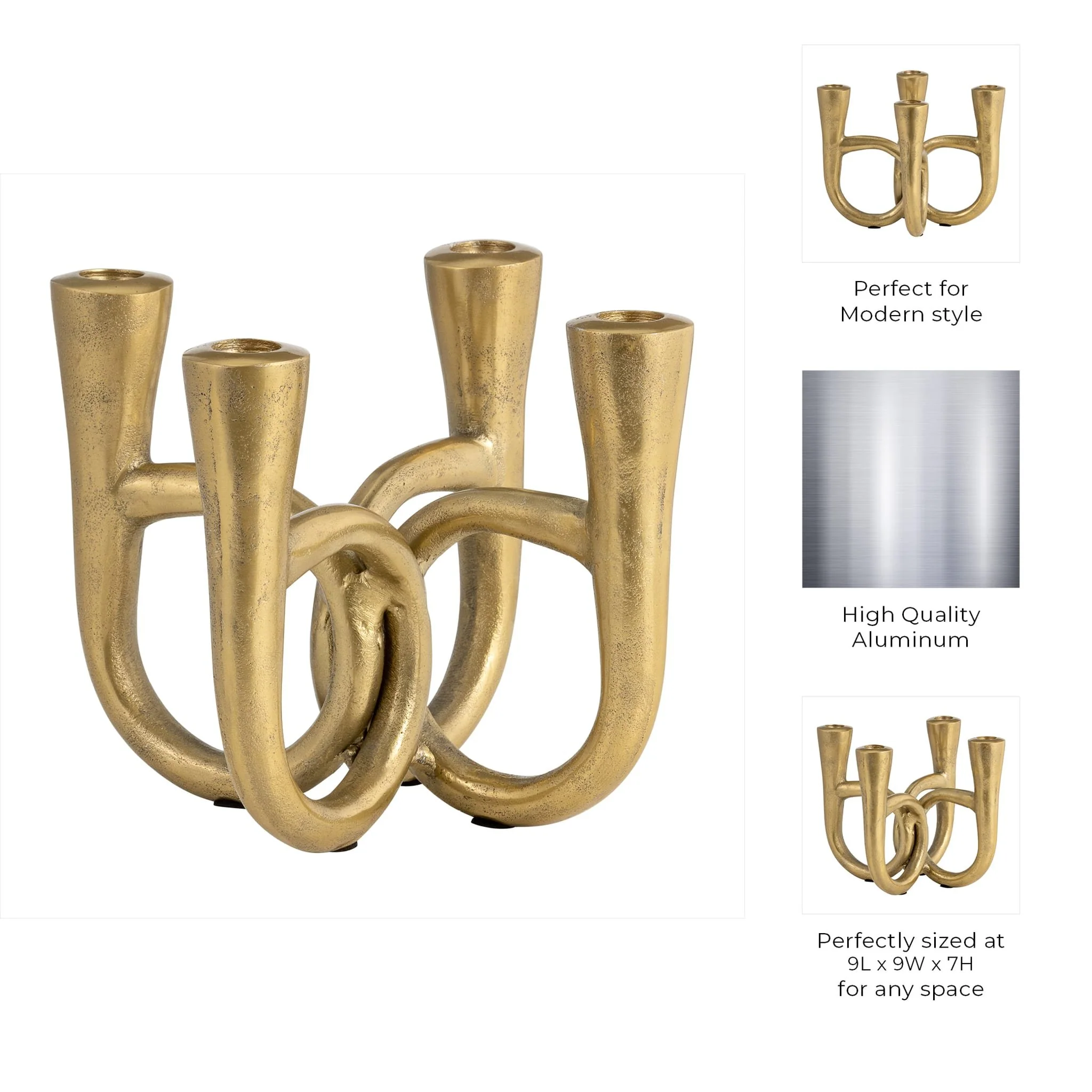 Metal, 7" French Horn 4-taper Candleholder, Gold - Image 10