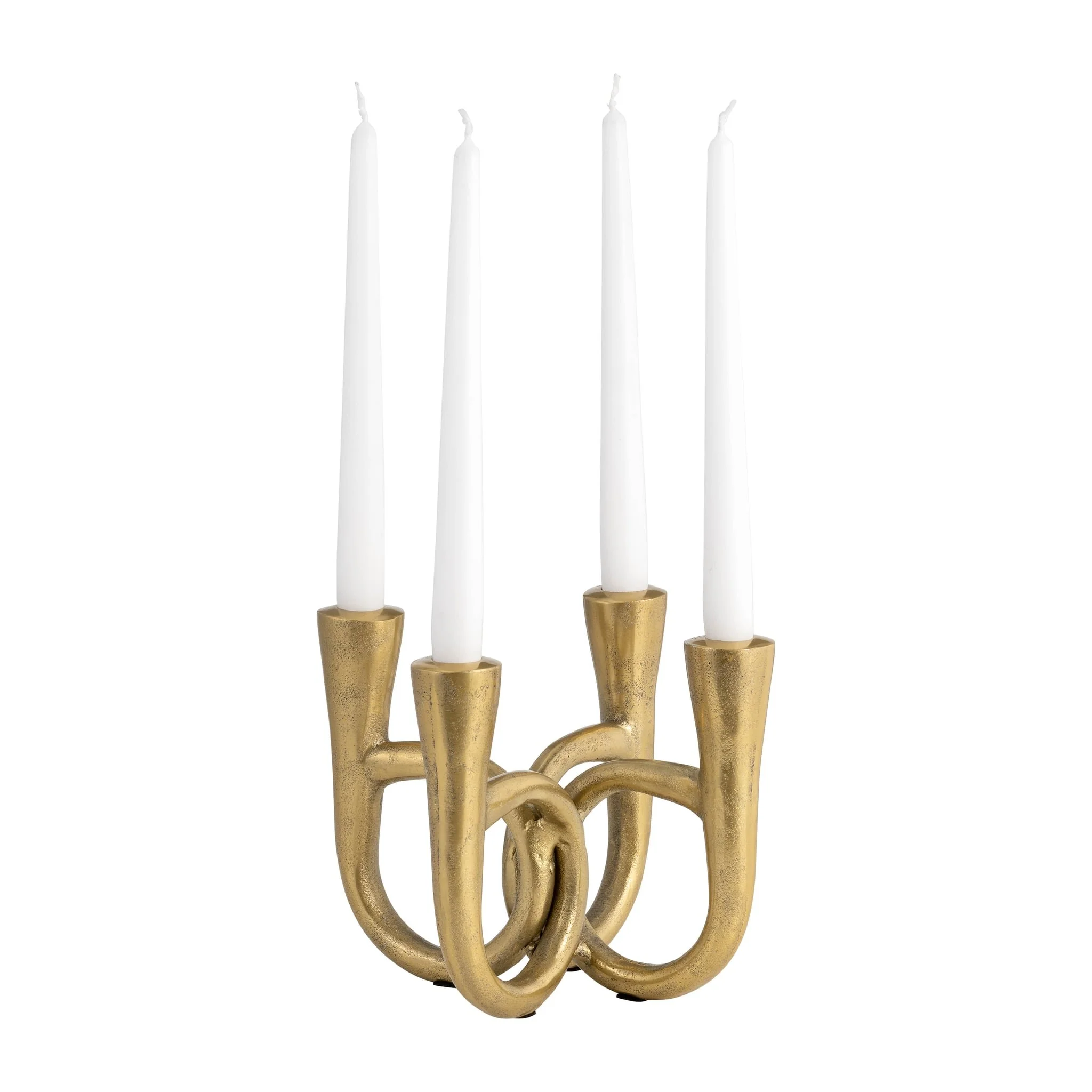 Metal, 7" French Horn 4-taper Candleholder, Gold - Image 4