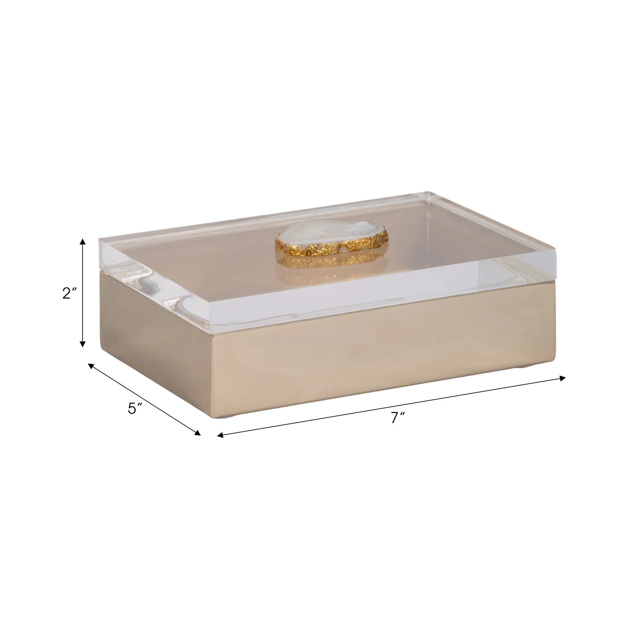 Metal, 7x5 Box W/ Acrylic Lid Agate Knob, Multi - Image 2