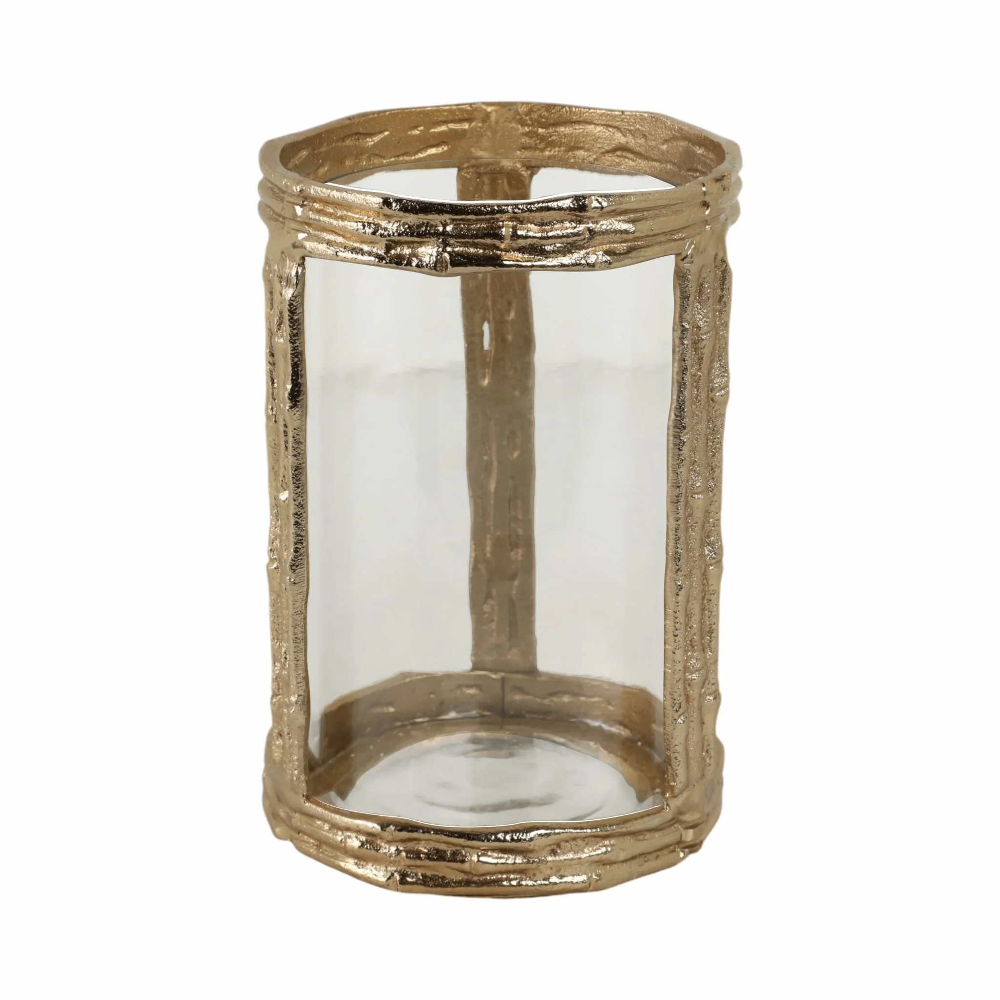 Metal, 8" Hurricane W Glass, Gold