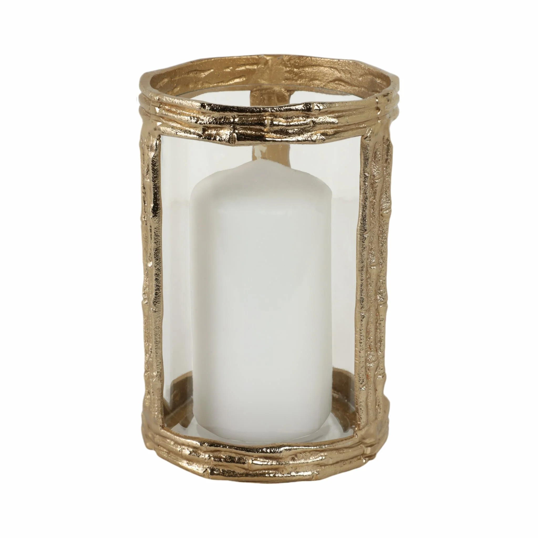 Metal, 8" Hurricane W Glass, Gold - Image 2