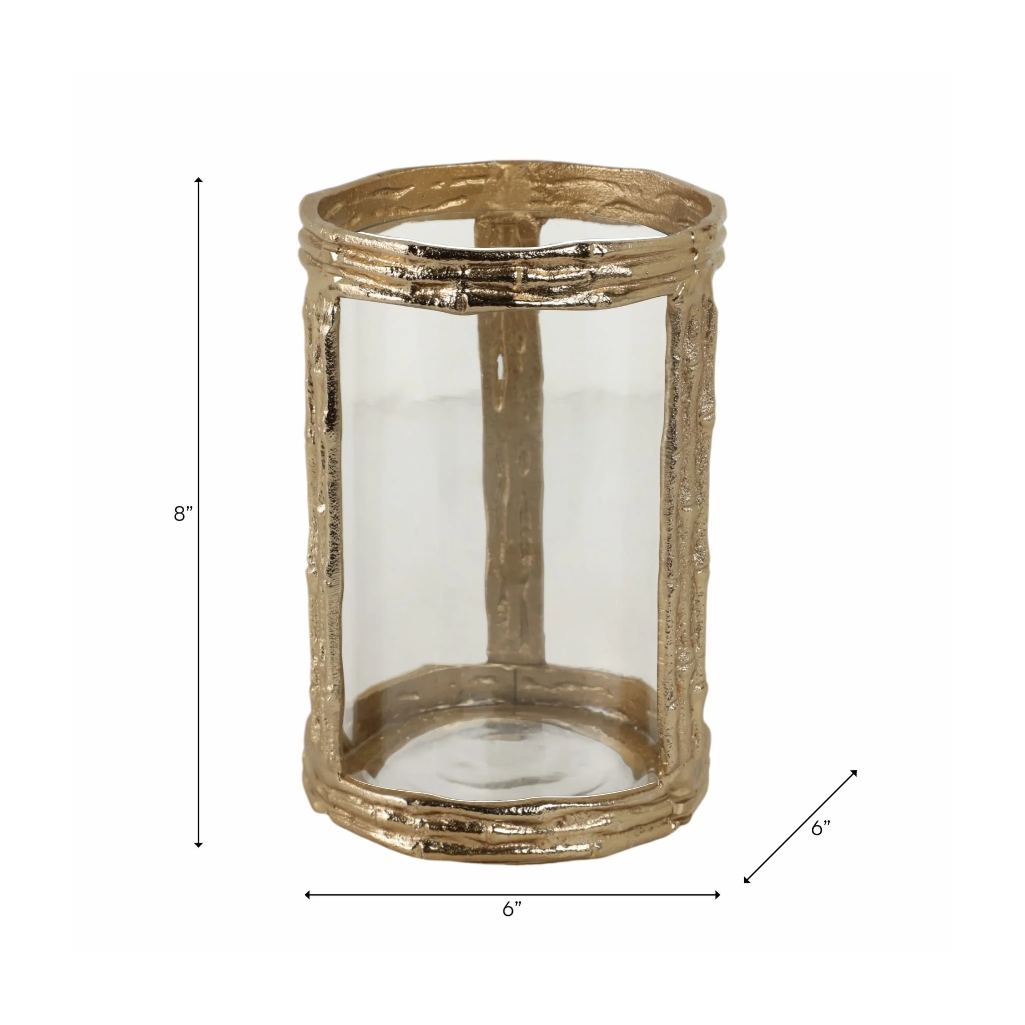Metal, 8" Hurricane W Glass, Gold - Image 9