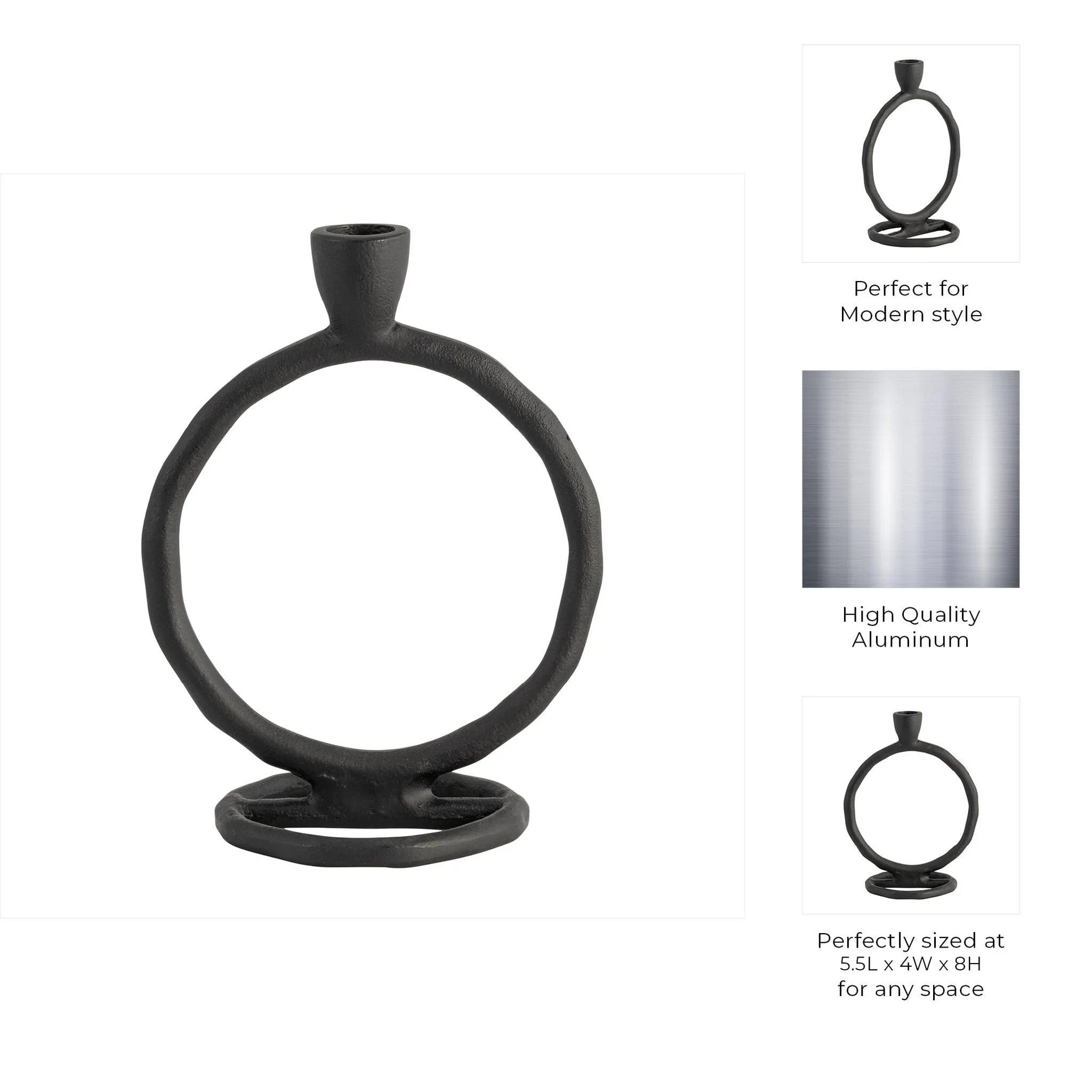 Metal, 8" Round Ring Taper Candleholder, Black - Image 10