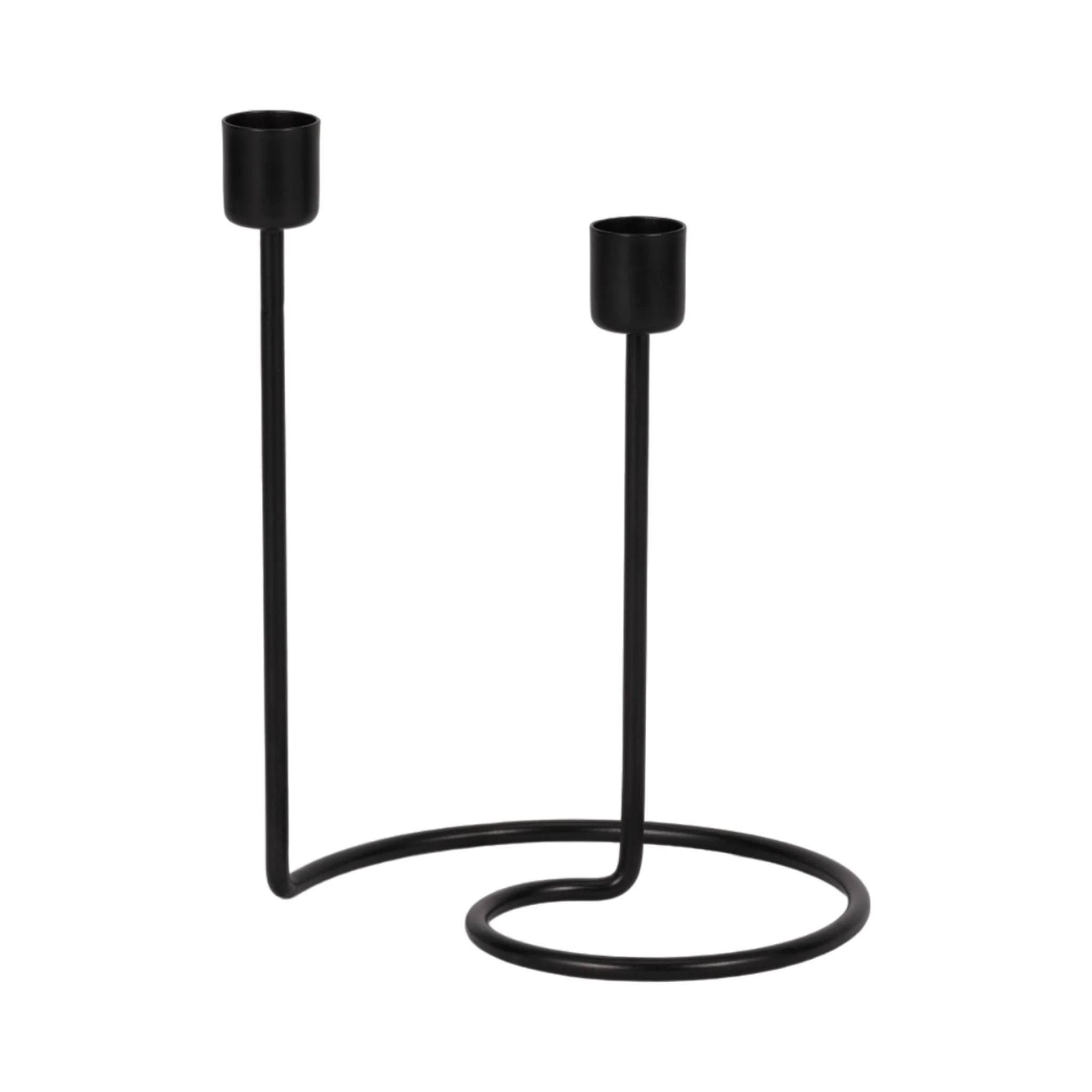 Metal, 8" Swirly 2-taper Candleholder, Black