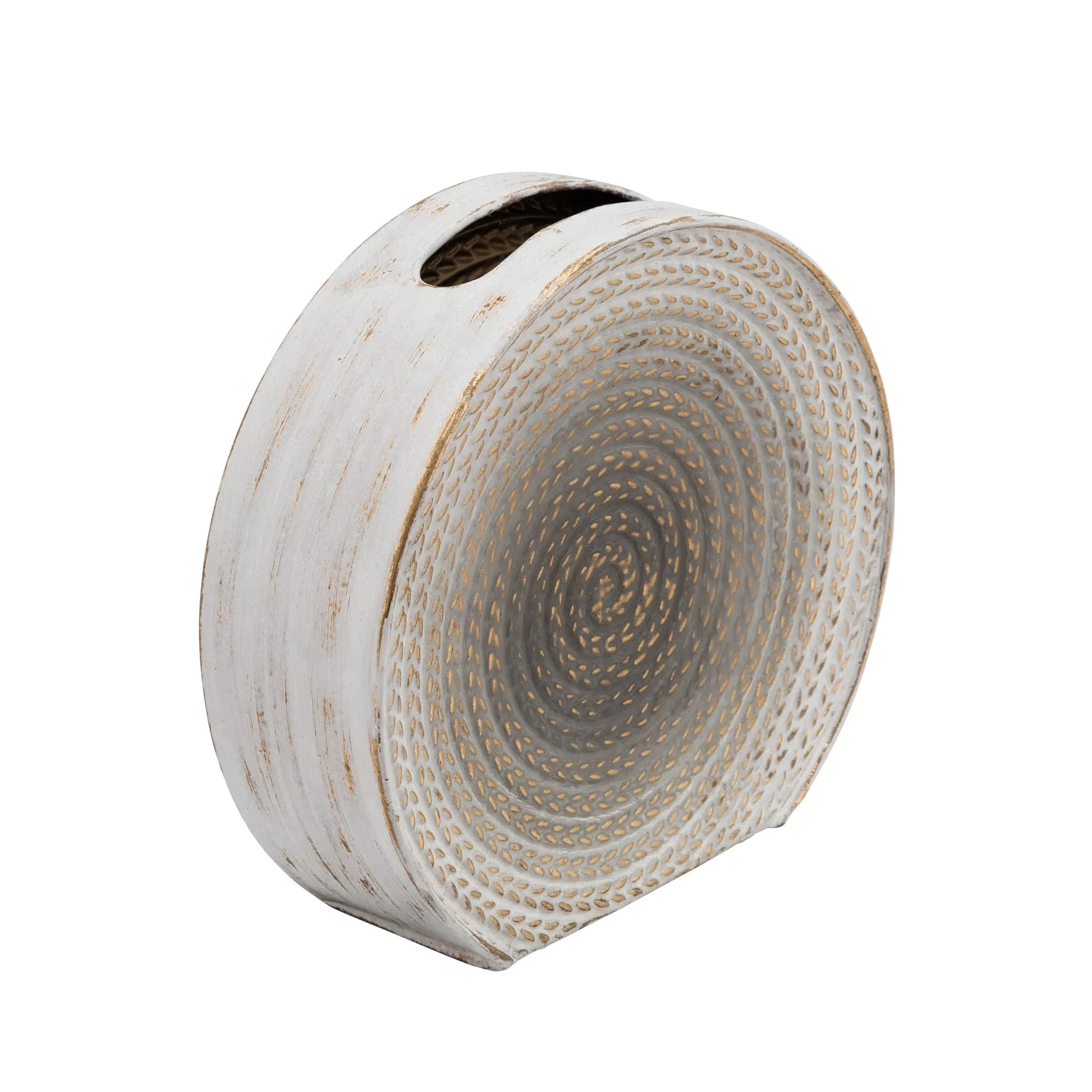 Metal 9"h Round Vase, White - Image 2