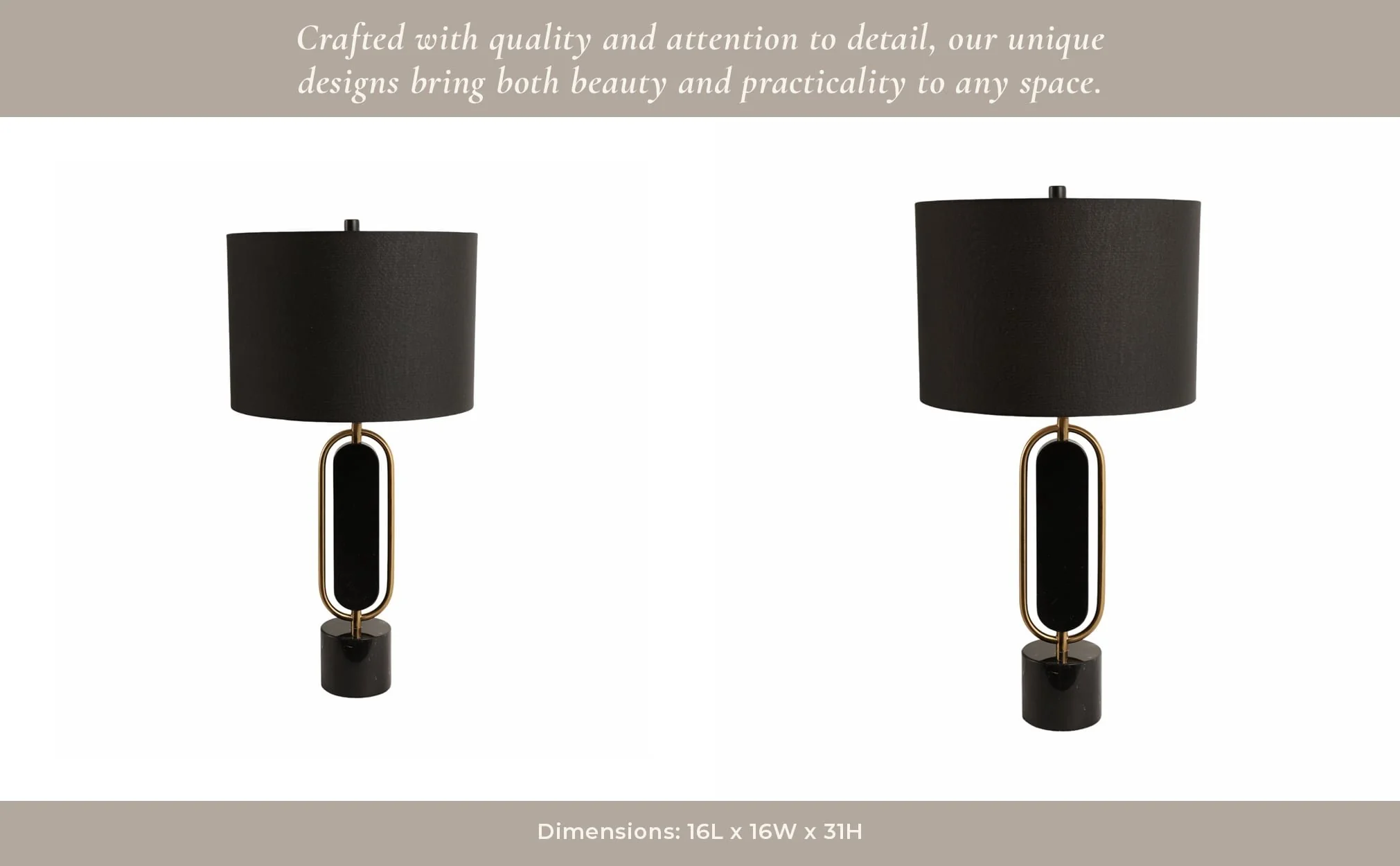 Metal/marble 30" Table Lamp, Gold/black - Image 14