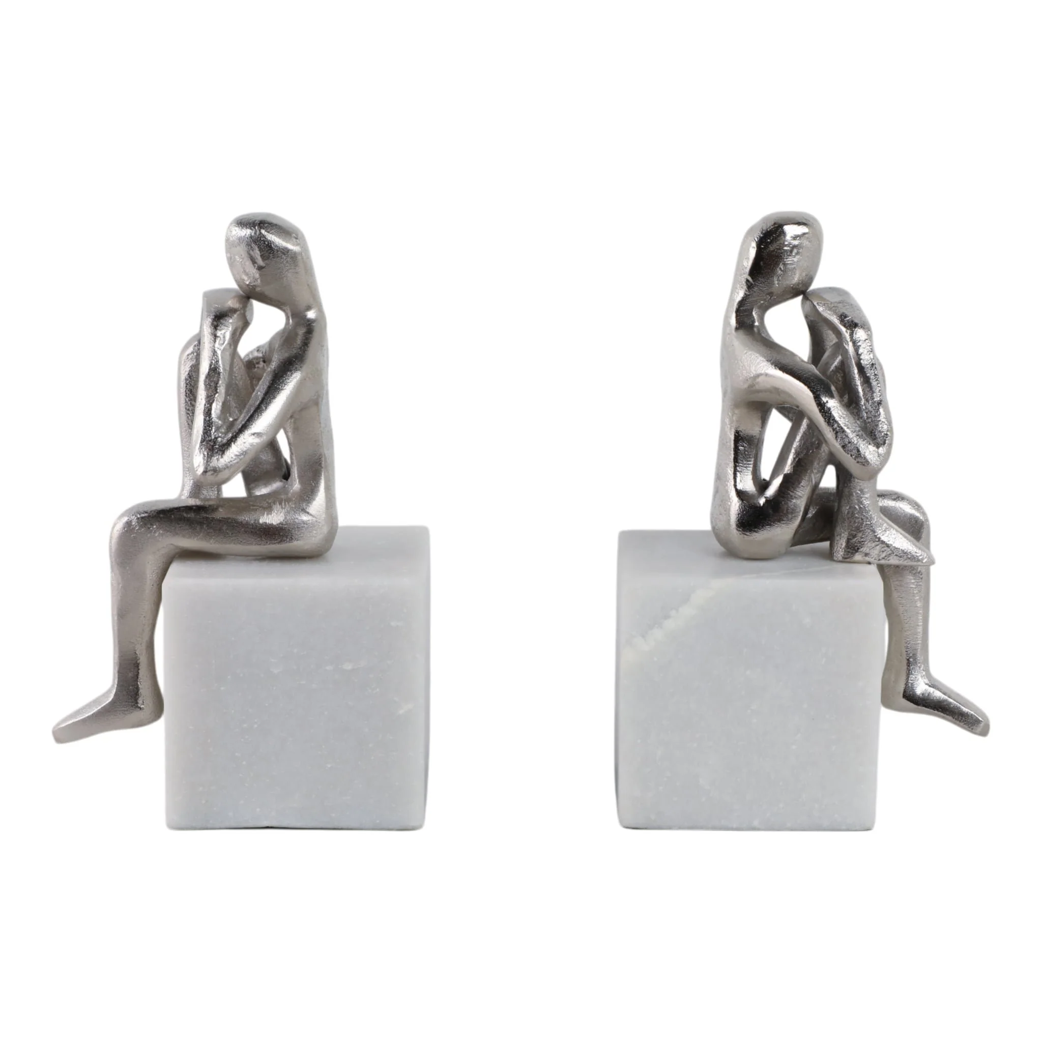 Metal/marble S/2  Sitting Leg Up Bookends, Silver