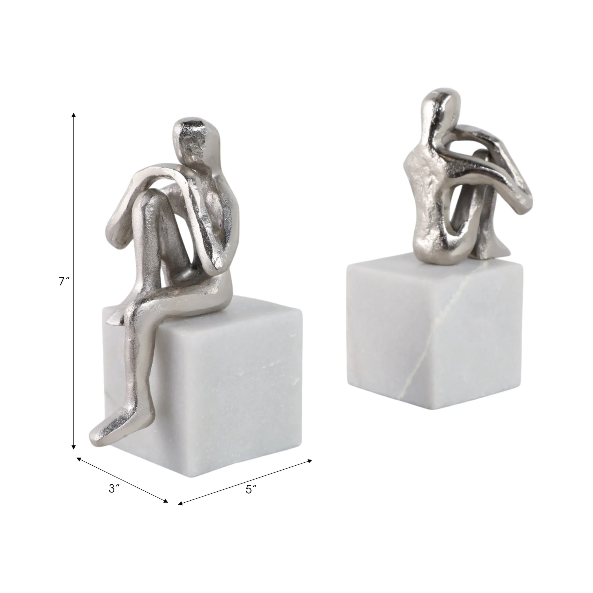 Metal/marble S/2  Sitting Leg Up Bookends, Silver - Image 8