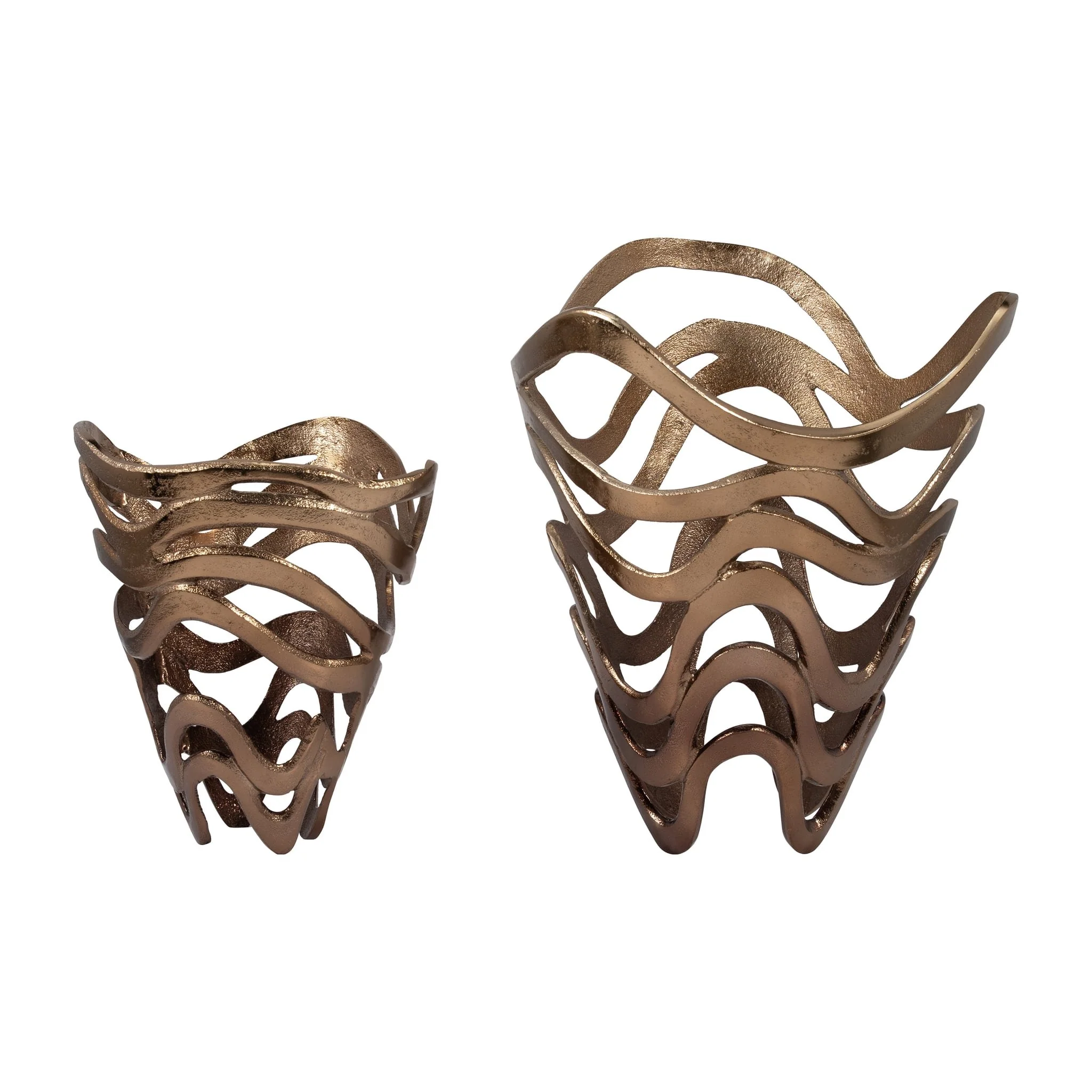 Metal S/2, 10/14" Abstract Tornato Vase, Champagne - Image 3