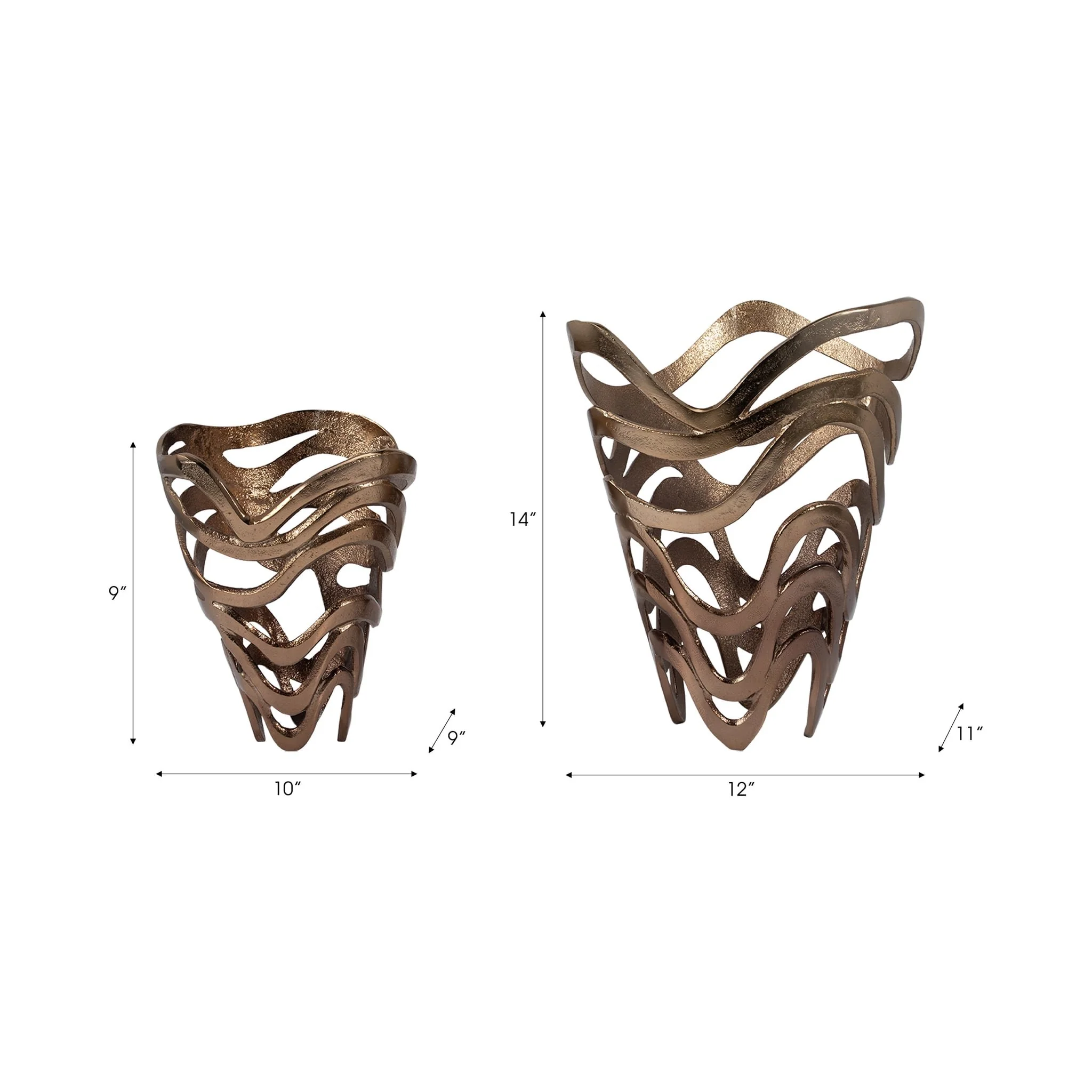 Metal S/2, 10/14" Abstract Tornato Vase, Champagne - Image 8