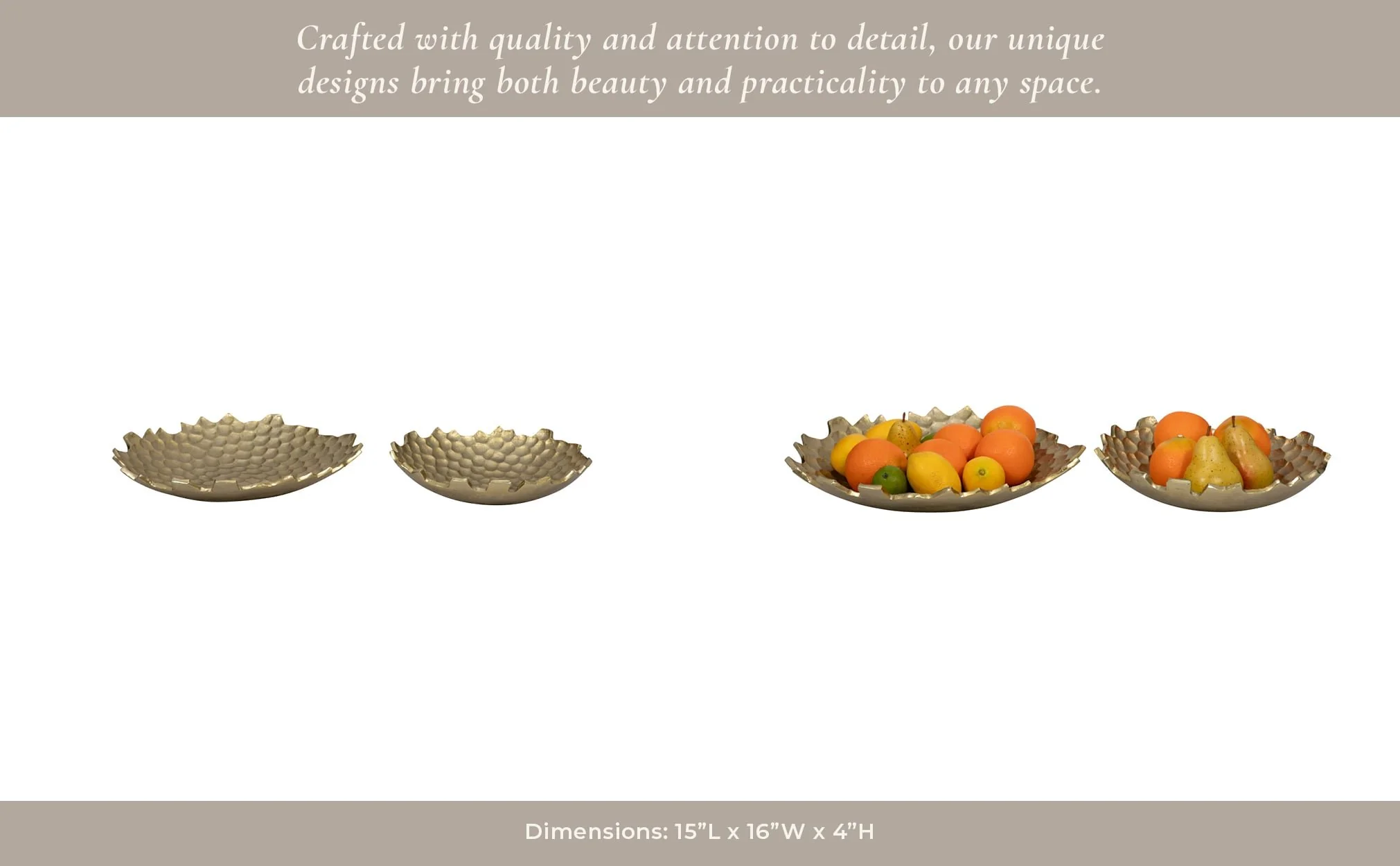 Metal, S/2 12/16" Honeycomb Bowls, Gold - Image 9