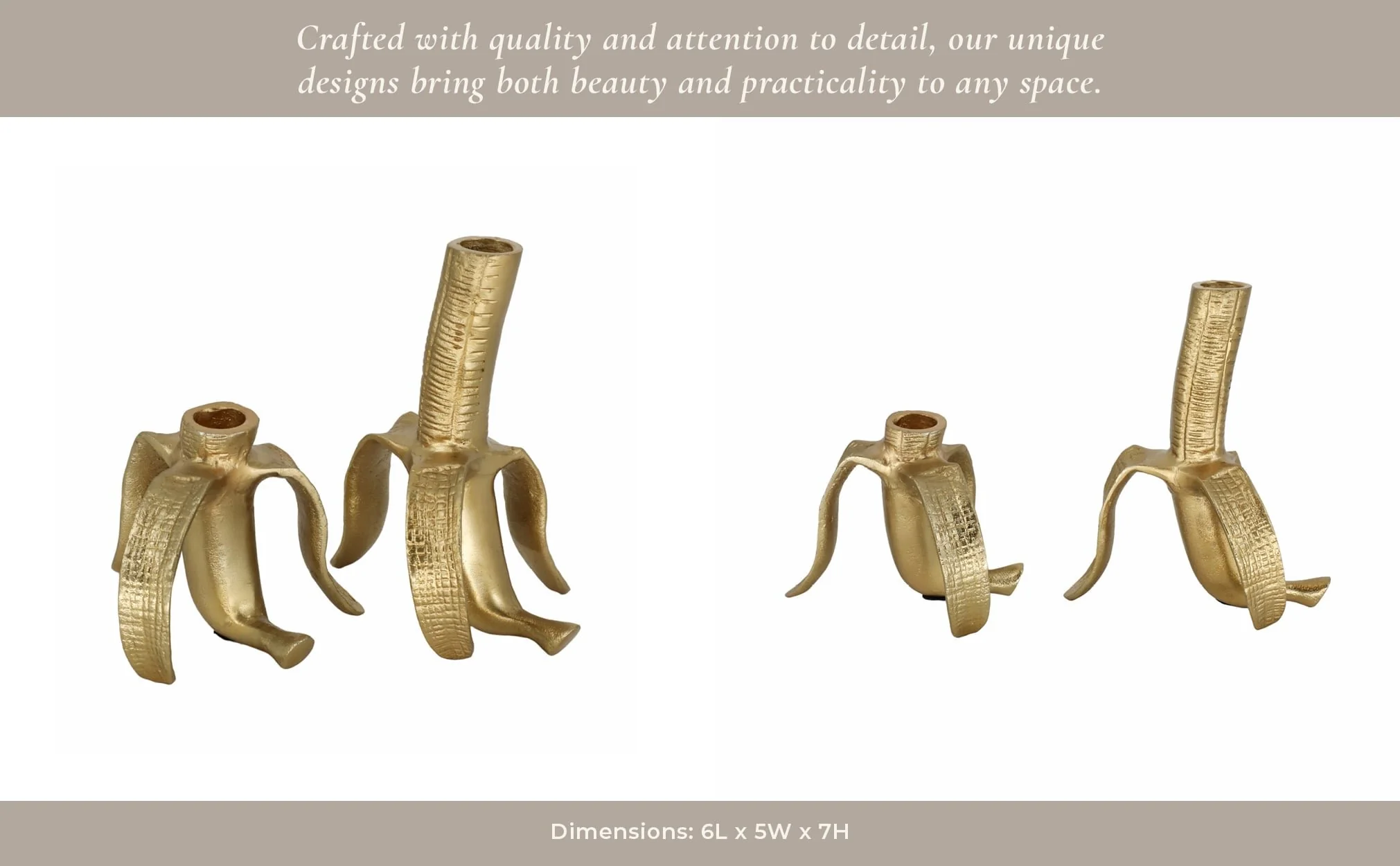 Metal, S/2 6" Banana Taper Candle Holders, Gold - Image 10