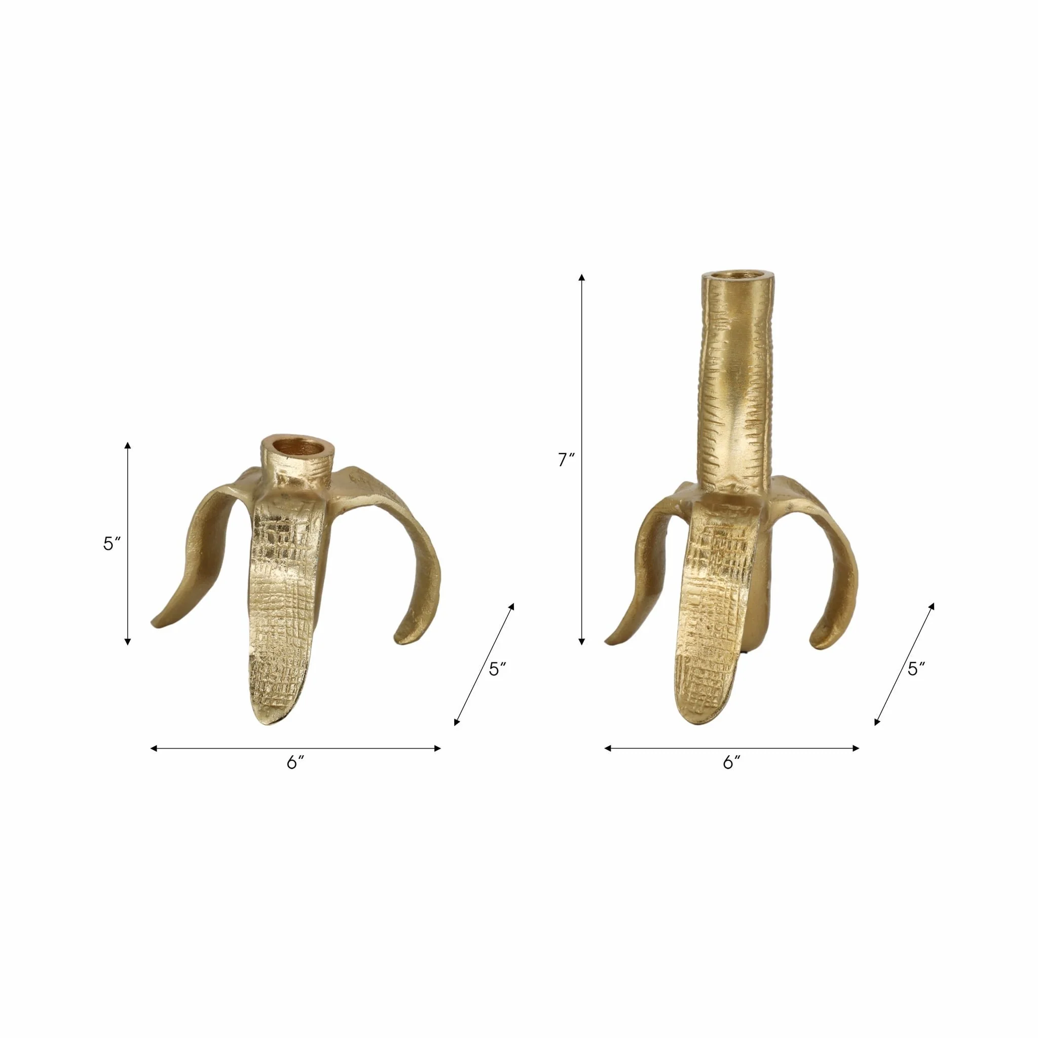 Metal, S/2 6" Banana Taper Candle Holders, Gold - Image 7
