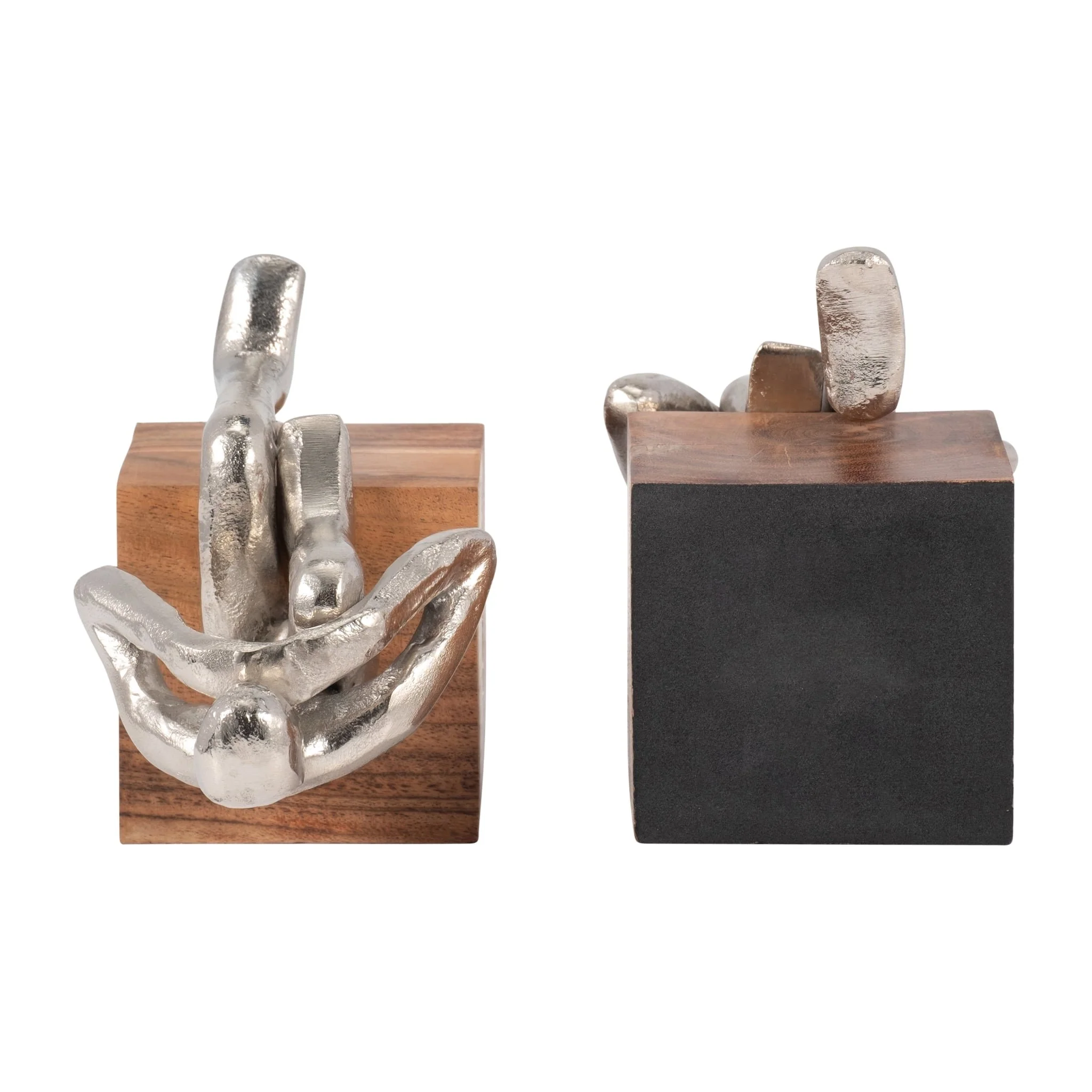 Metal, S/2 7" Thinking Man Bookend Wood Base, Silv - Image 7