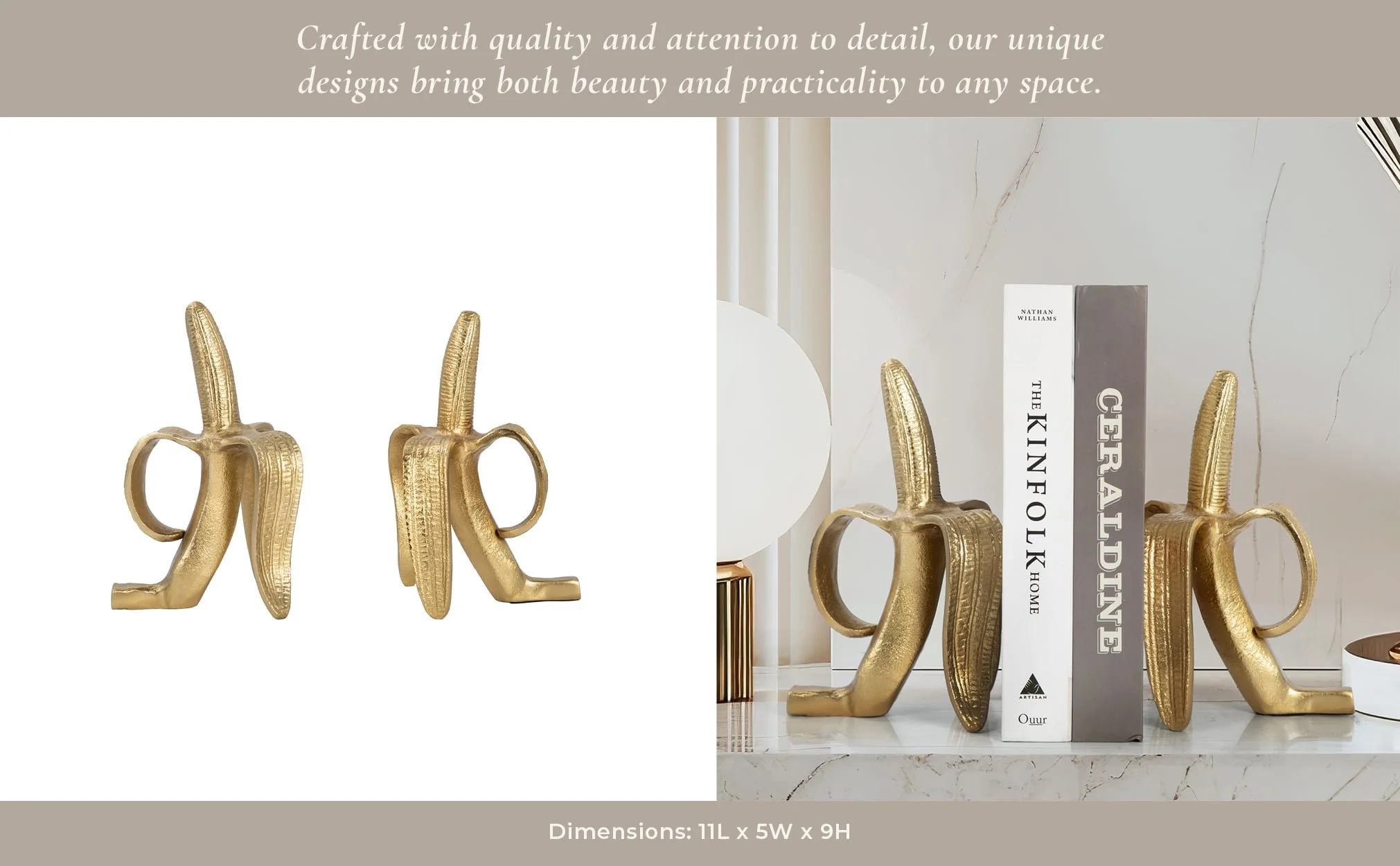Metal, S/2 9" Banana Bookends, Gold - Image 11