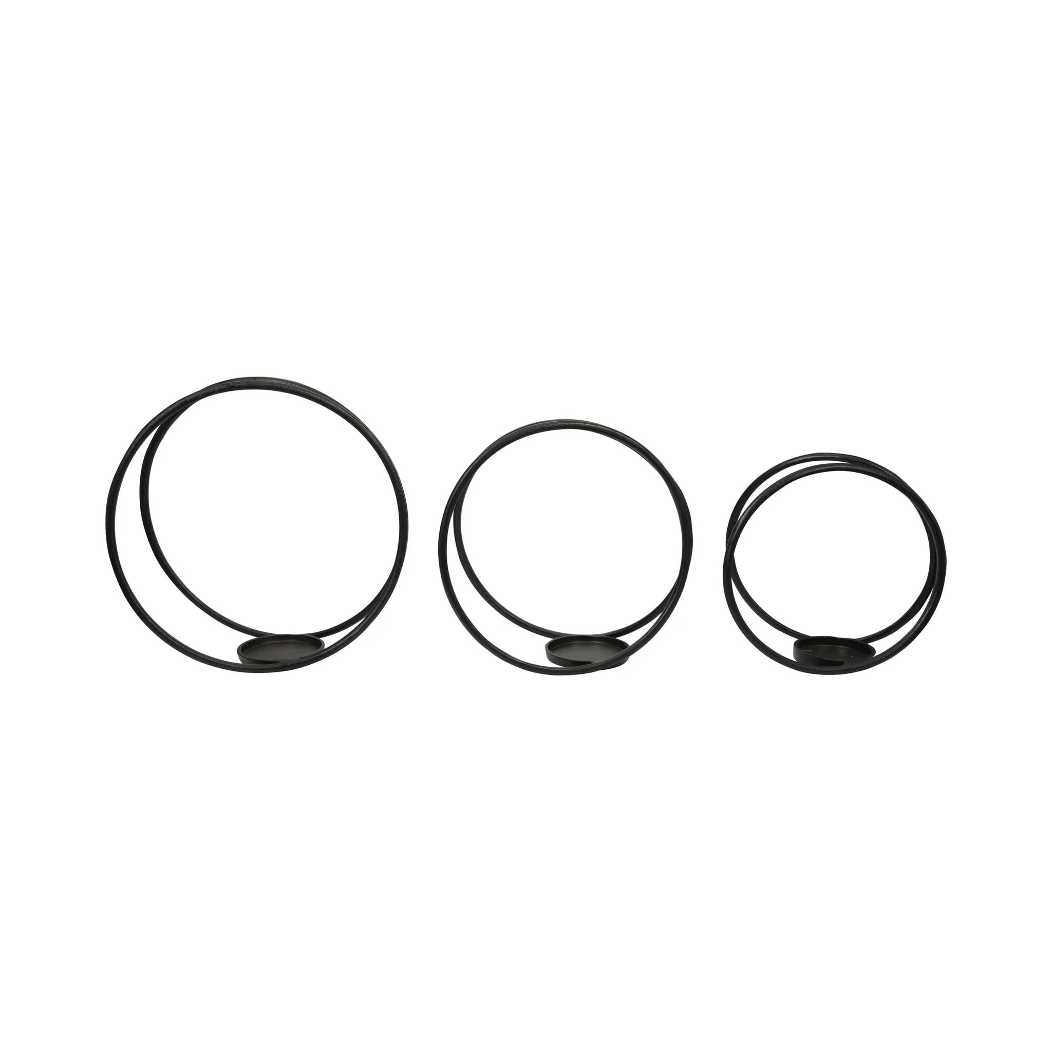 Metal,s/3 12/14/16"h,double Ring Candle Holder,bla