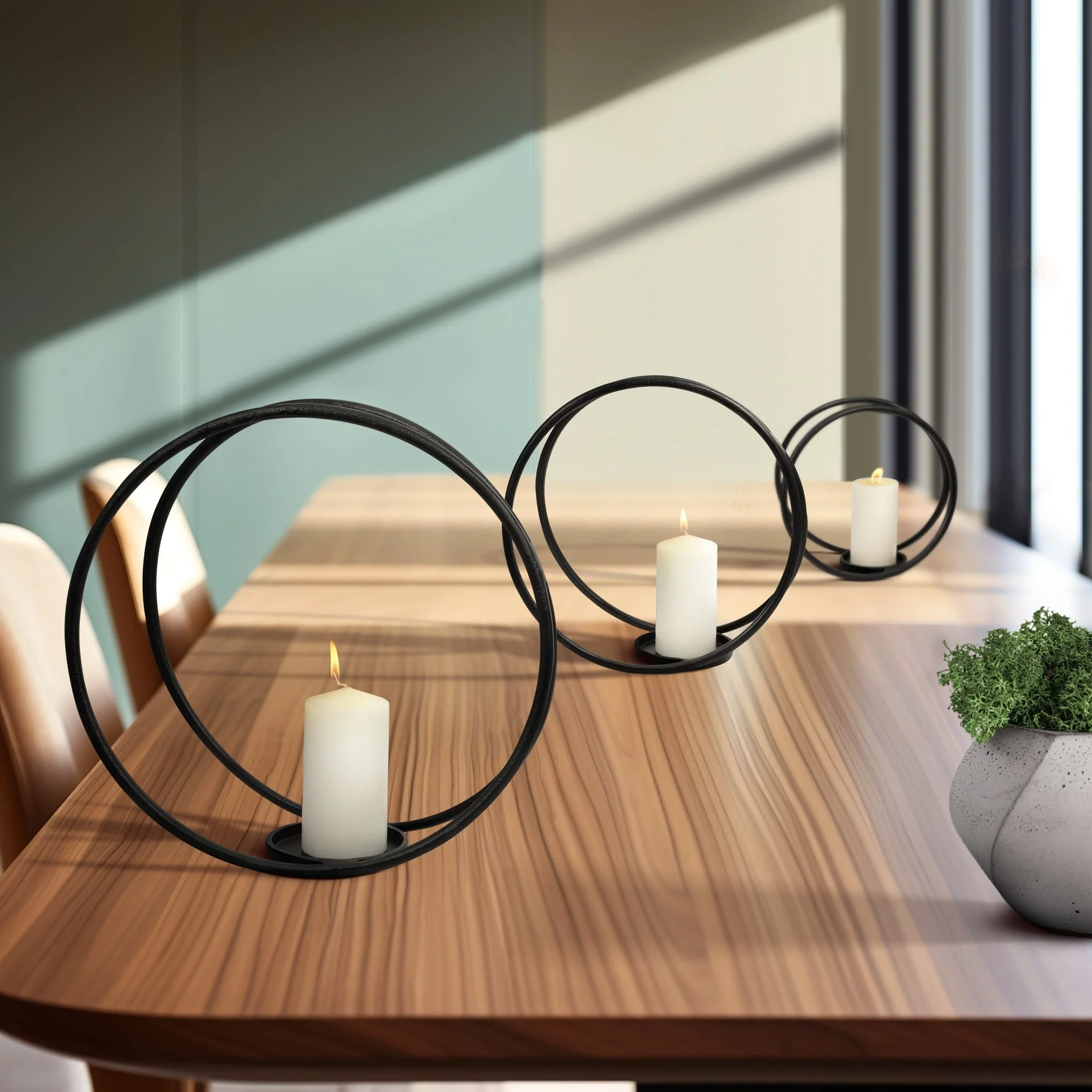 Metal,s/3 12/14/16"h,double Ring Candle Holder,bla - Image 10