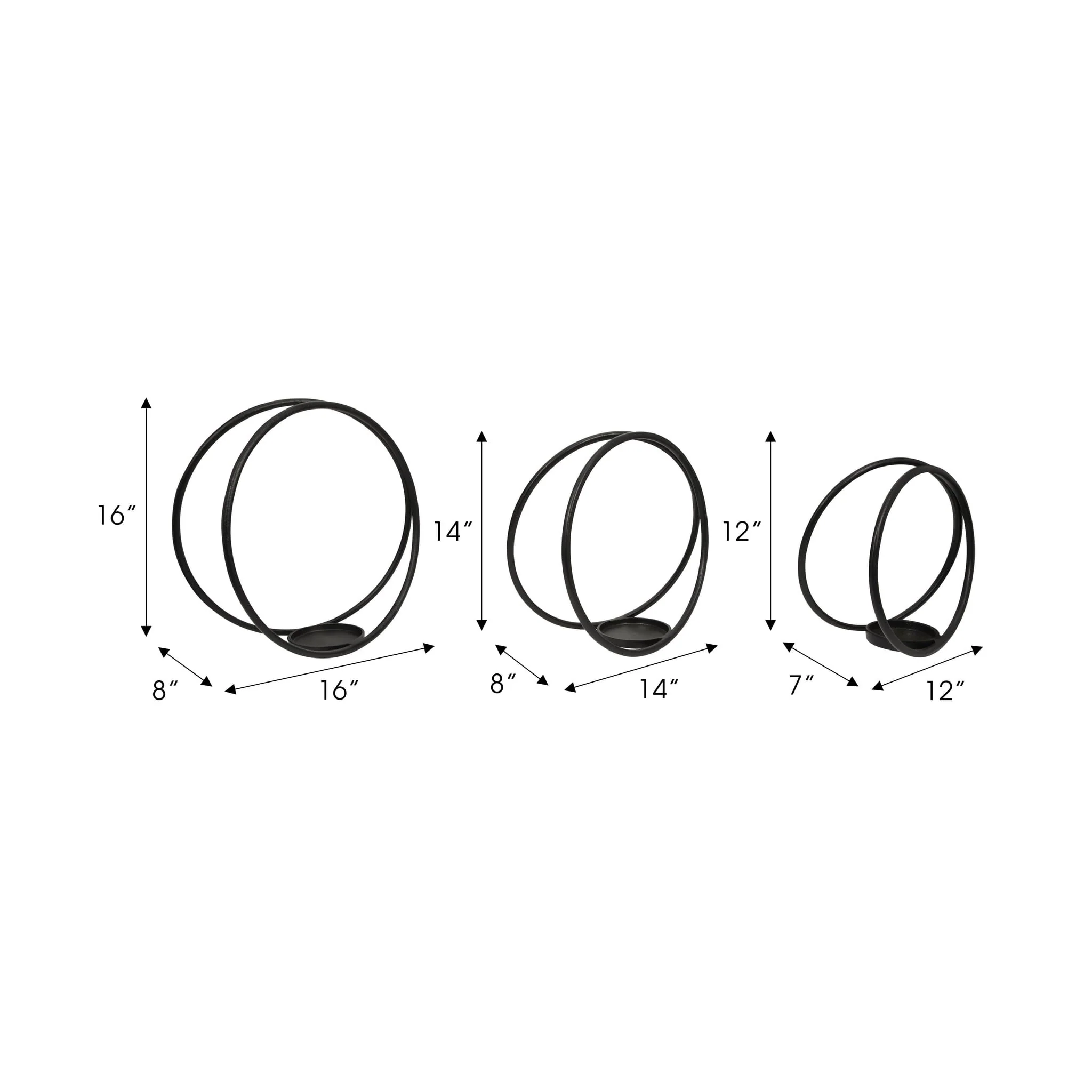 Metal,s/3 12/14/16"h,double Ring Candle Holder,bla - Image 8
