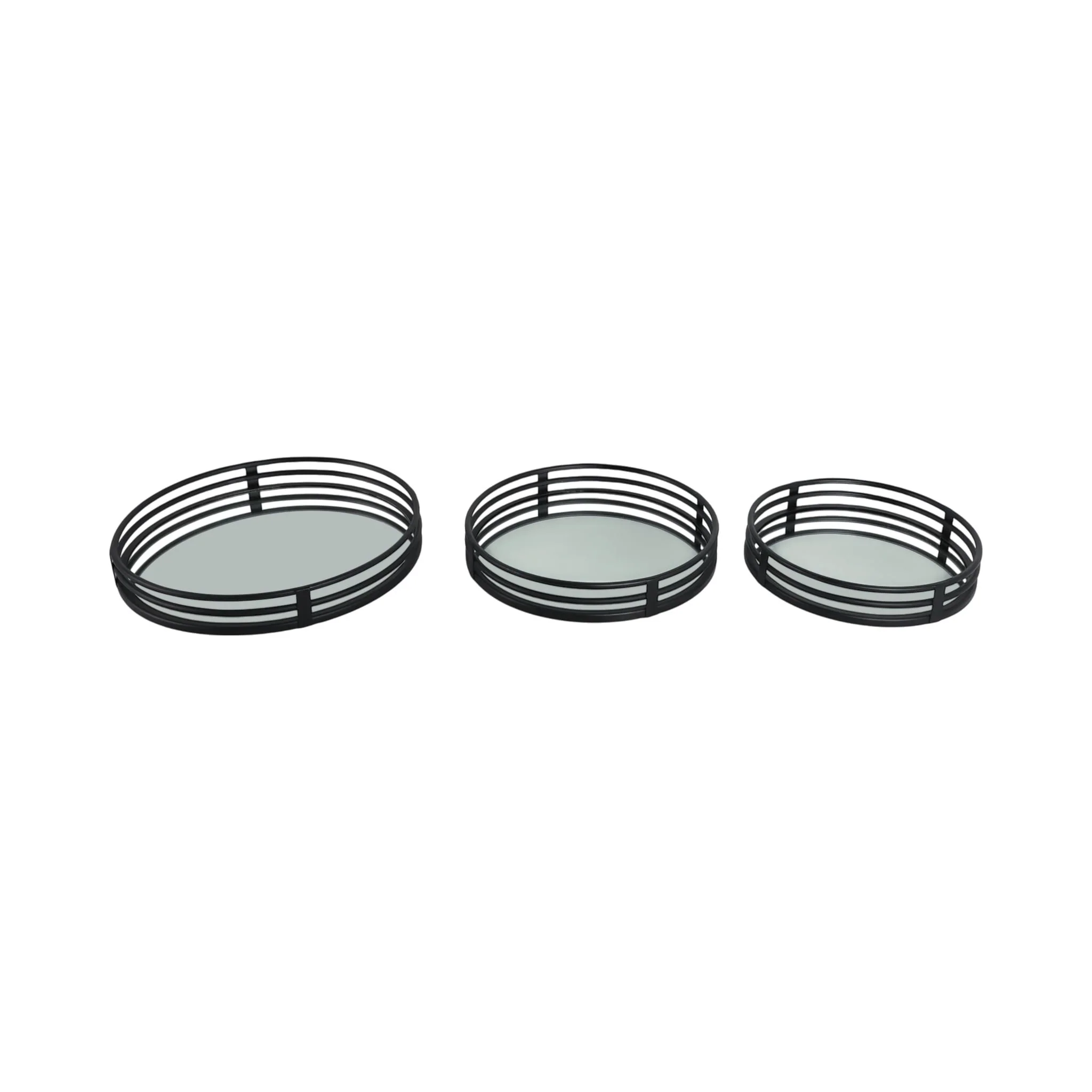 Metal, S/3 14/16/18" Round Mirrored Trays, Black - Image 2