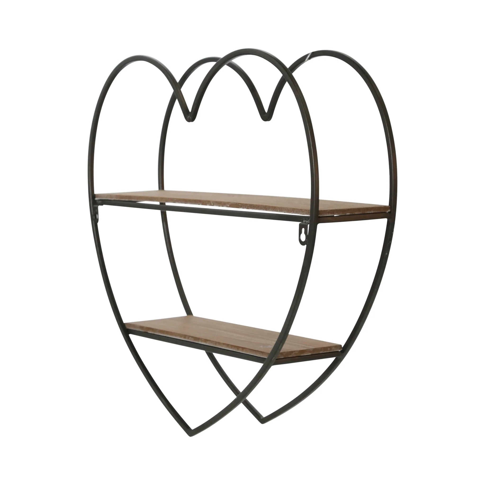 Metal/wood 2 Tier Heart Wall Shelf, Natural/black - Image 3