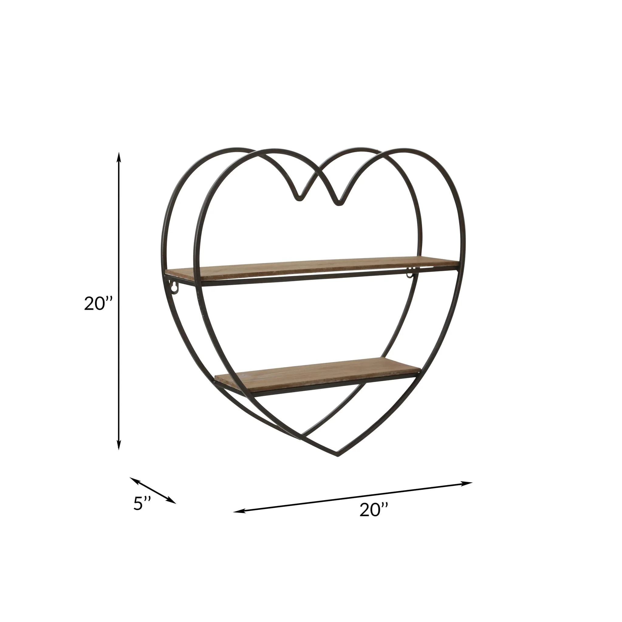 Metal/wood 2 Tier Heart Wall Shelf, Natural/black - Image 4