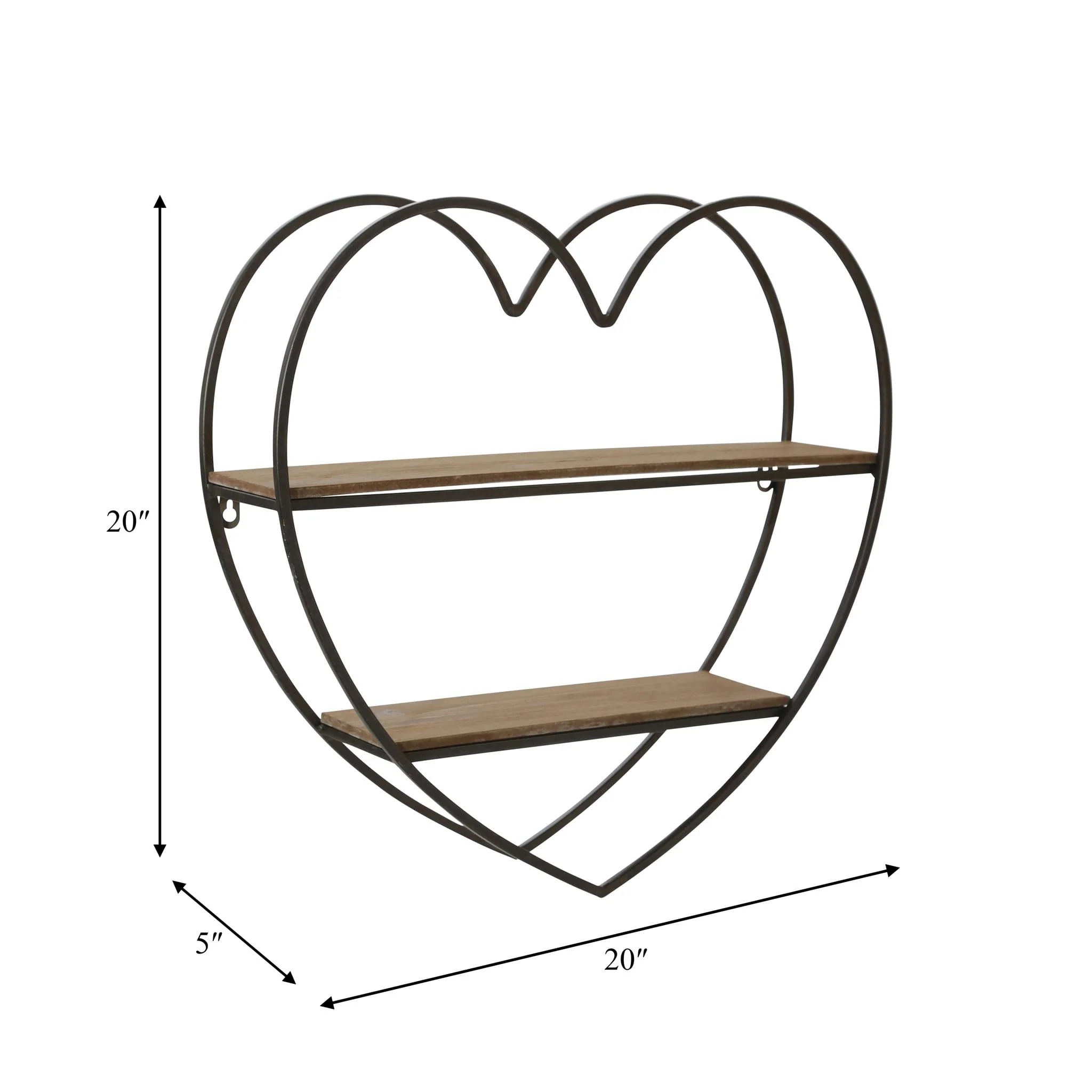 Metal/wood 2 Tier Heart Wall Shelf, Natural/black - Image 5